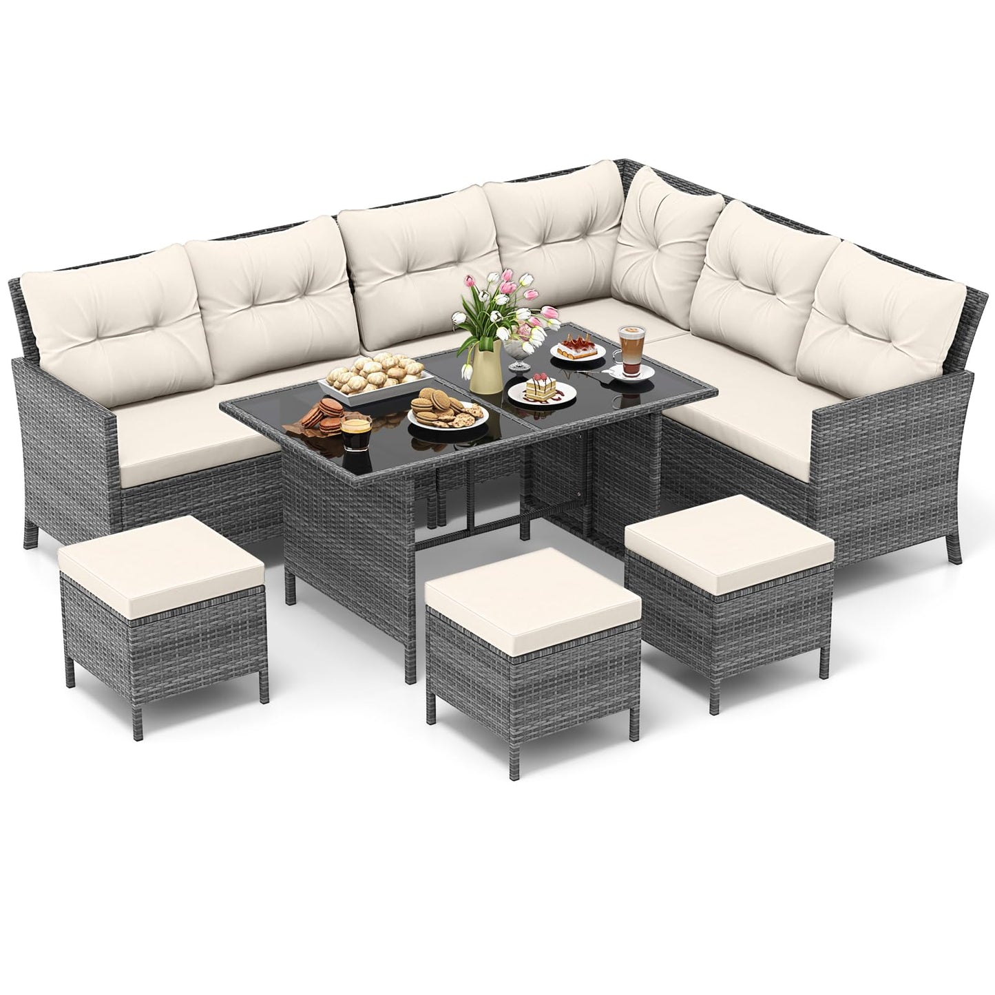 Tangkula 7 Pieces PE Rattan Patio Dining Set