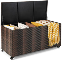 Tangkula 96 Gallon Deck Box, PE Wicker Outdoor Storage Box with 4 Wheels and Waterproof Zippered Liner