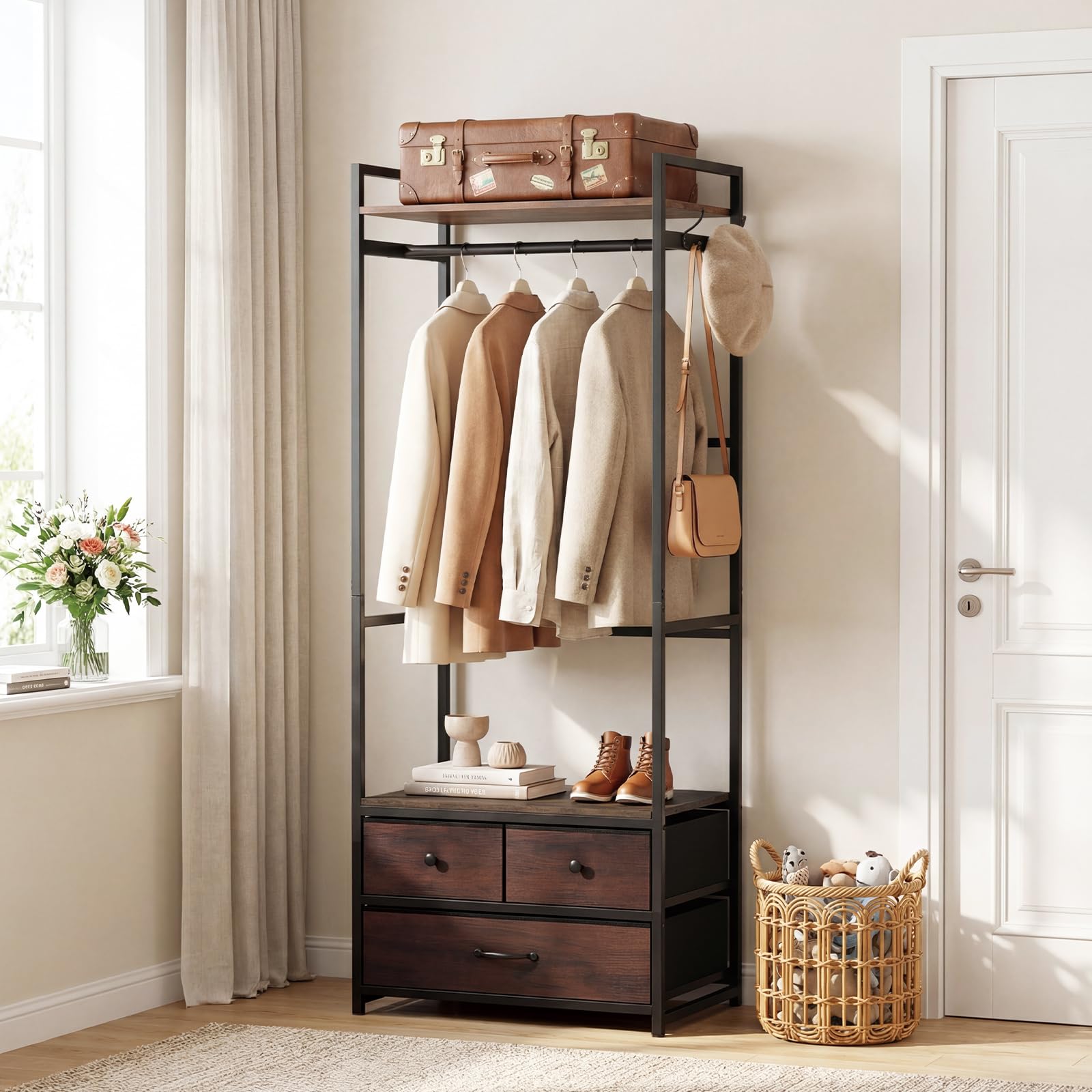 Tangkula Freestanding Small Clothes Rack with Drawers