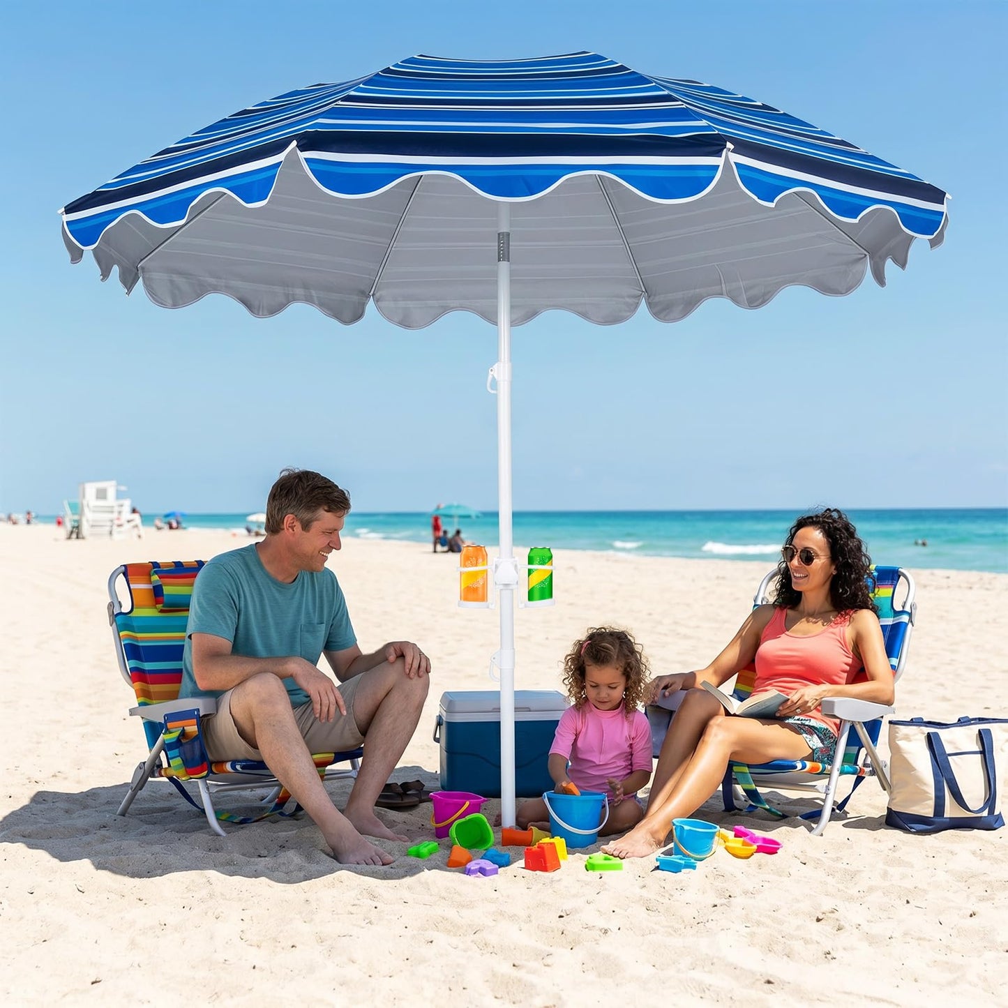 Tangkula 6.5 FT Scalloped Beach Umbrella with Cup Holders