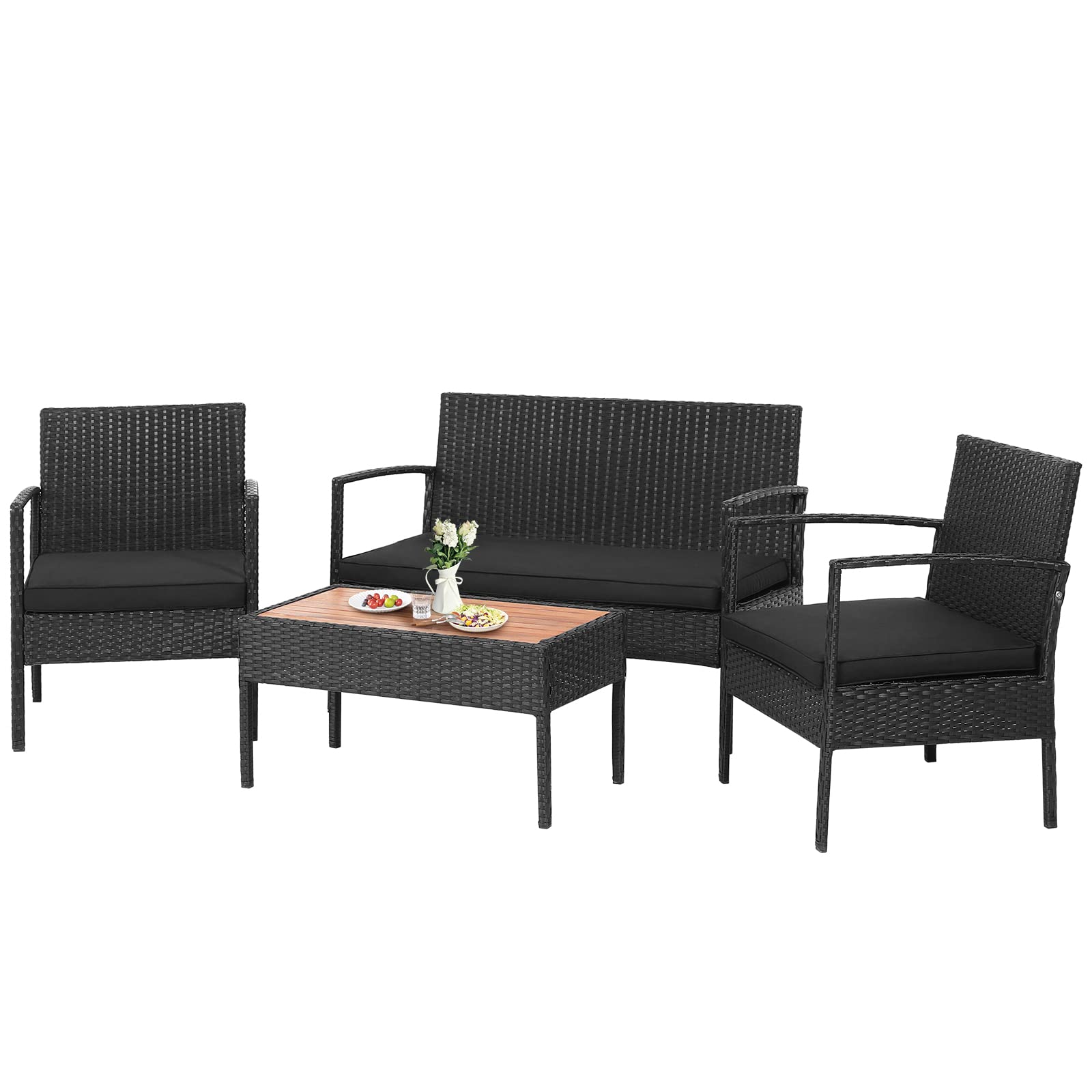 Tangkula 4 Piece Patio Rattan Conversation Set, Outdoor Wicker Sofa Furniture, Outside Sectional for Poolside, Deck, Garden