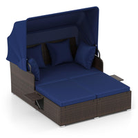 Tangkula Outdoor Wicker Sunbed with 2 Foldable Side Tables Thick Seat & Back Cushions