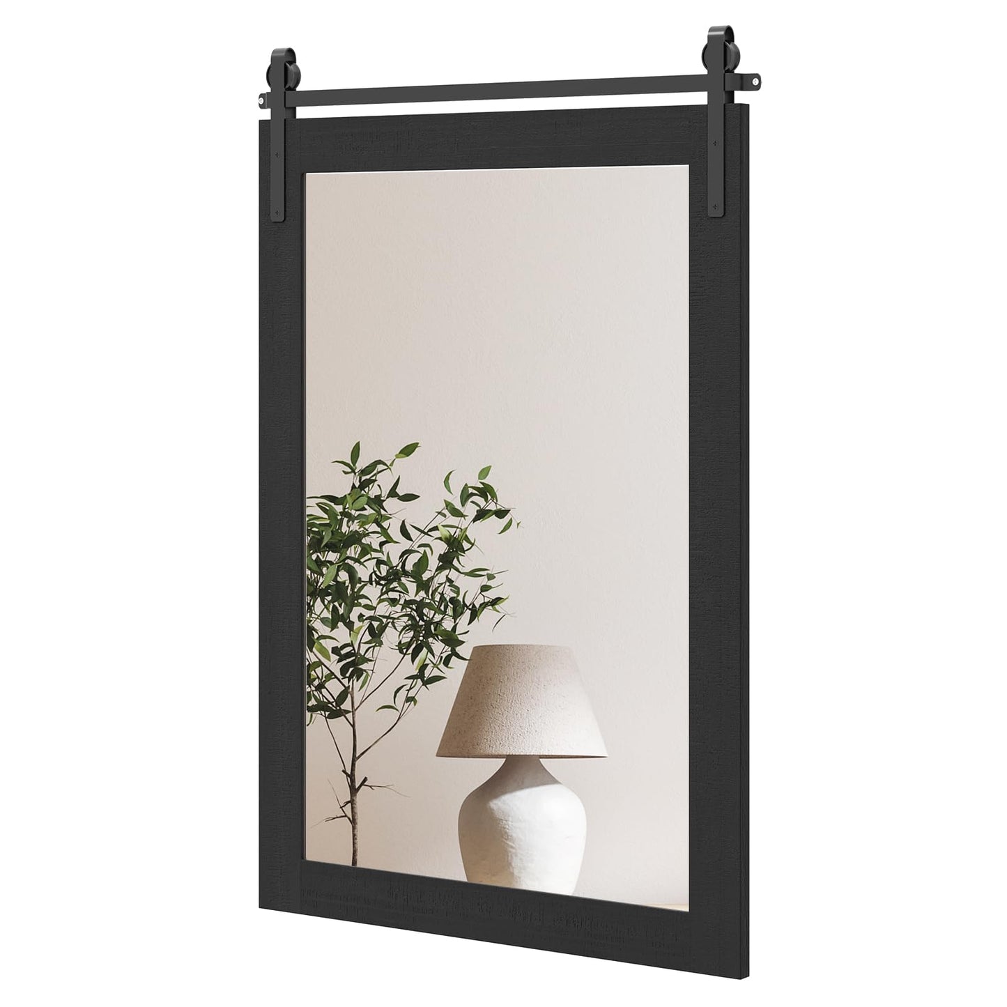 Tangkula Farmhouse Wall Mirror with Wood Frame & Metal Bracket（ 36"L x 24"W）