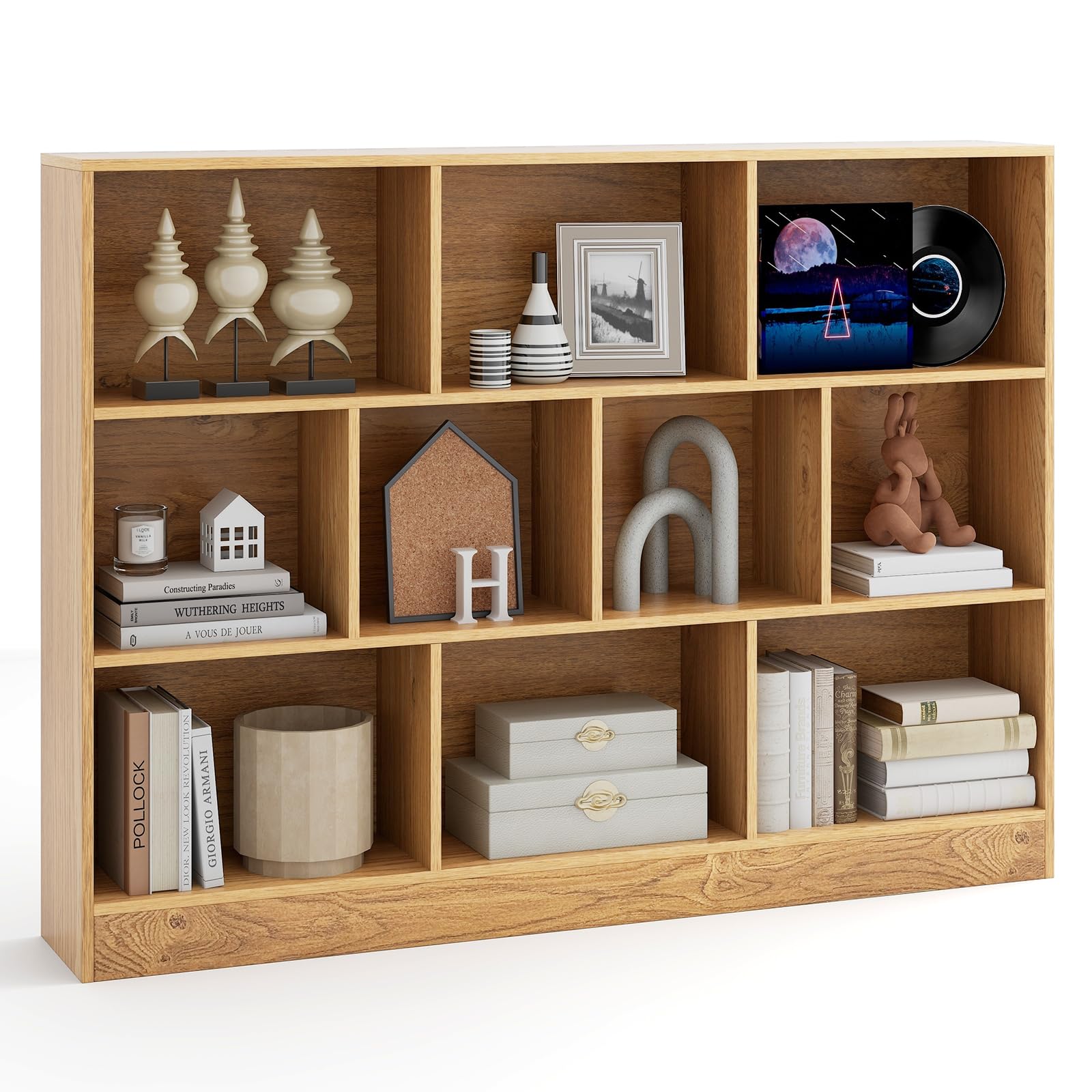 Tangkula 10-Cube Bookshelf, 55”L Floor Bookcase with 2 Anti-Tipping Kits