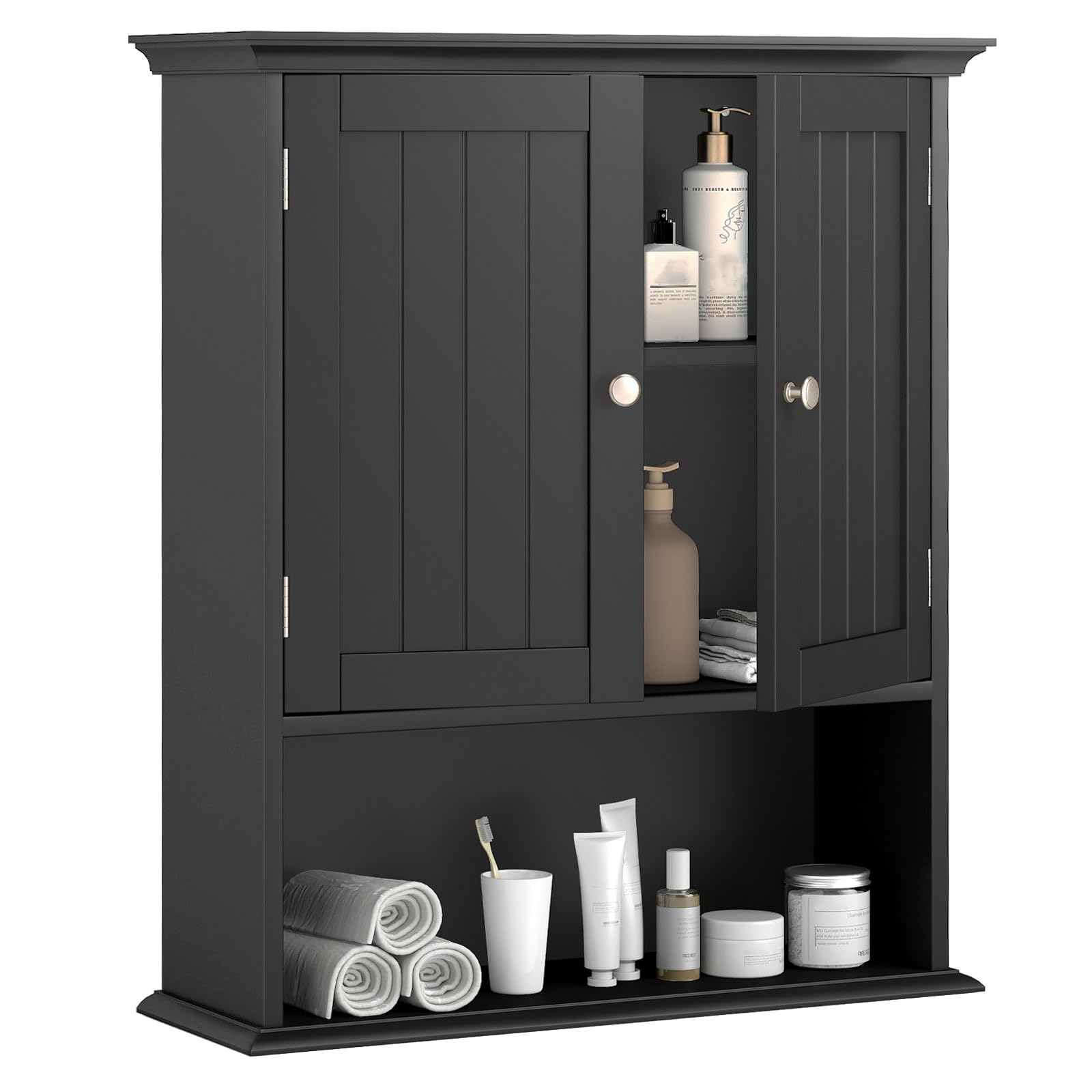 Tangkula Bathroom Wall Cabinet with Doors & Shelves