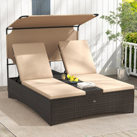 Tangkula 2-Person Outdoor Rattan Daybed with Canopy & 4-Level Adjustable Backrests