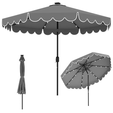 Tangkula 10FT Solar LED Patio Umbrella 2-Tiers Scalloped Outdoor Table Market Umbrella
