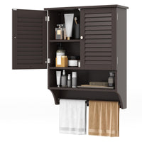 Tangkula Wall Mounted Bathroom Cabinet with Open Shelf & Bar