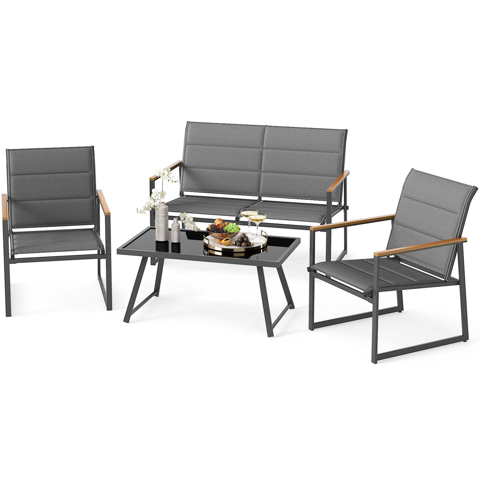 Tangkula 4 Piece Patio Furniture Set Outdoor Metal Conversation Set