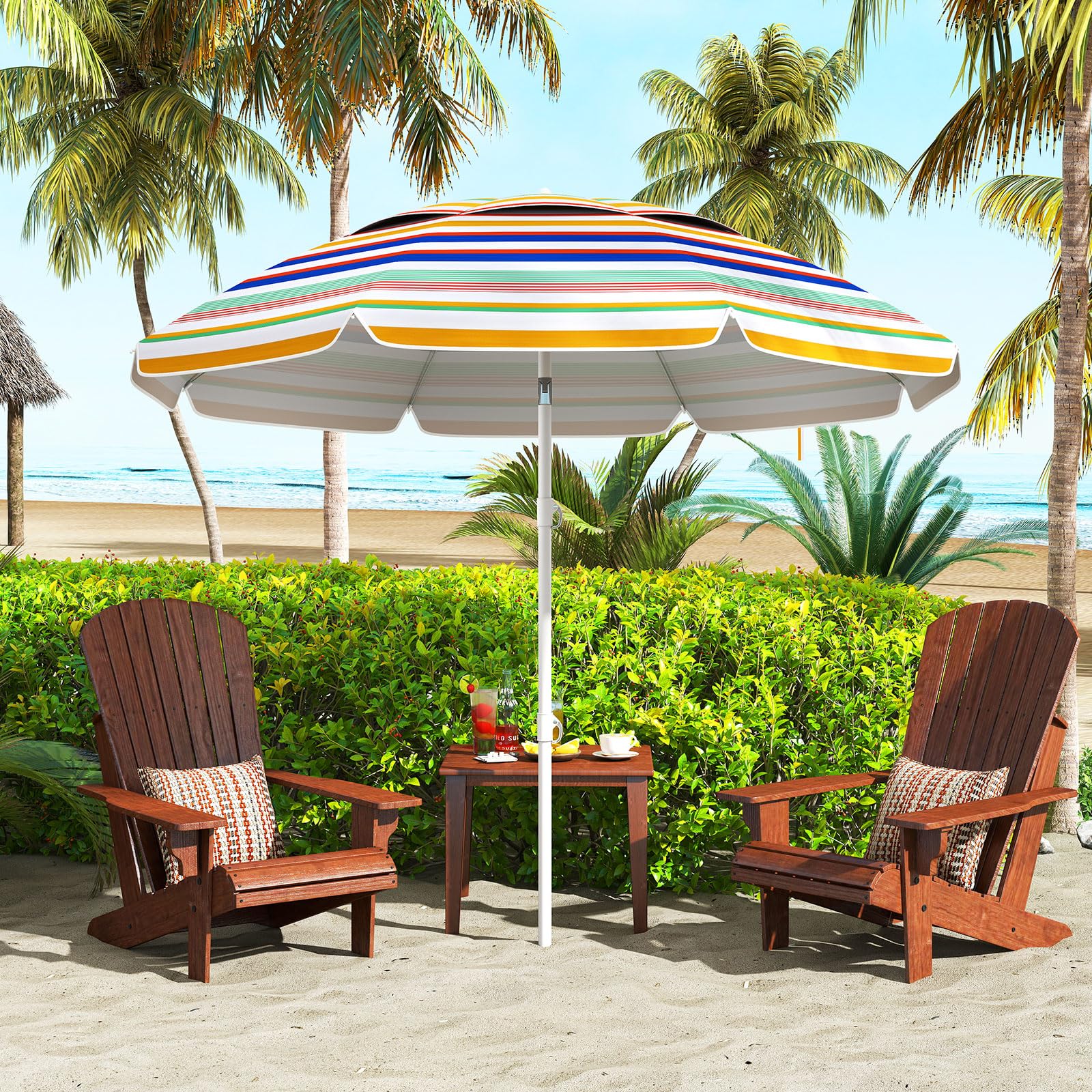 Tangkula 6.5 FT Beach Umbrella for Sand with Tilt Adjustment