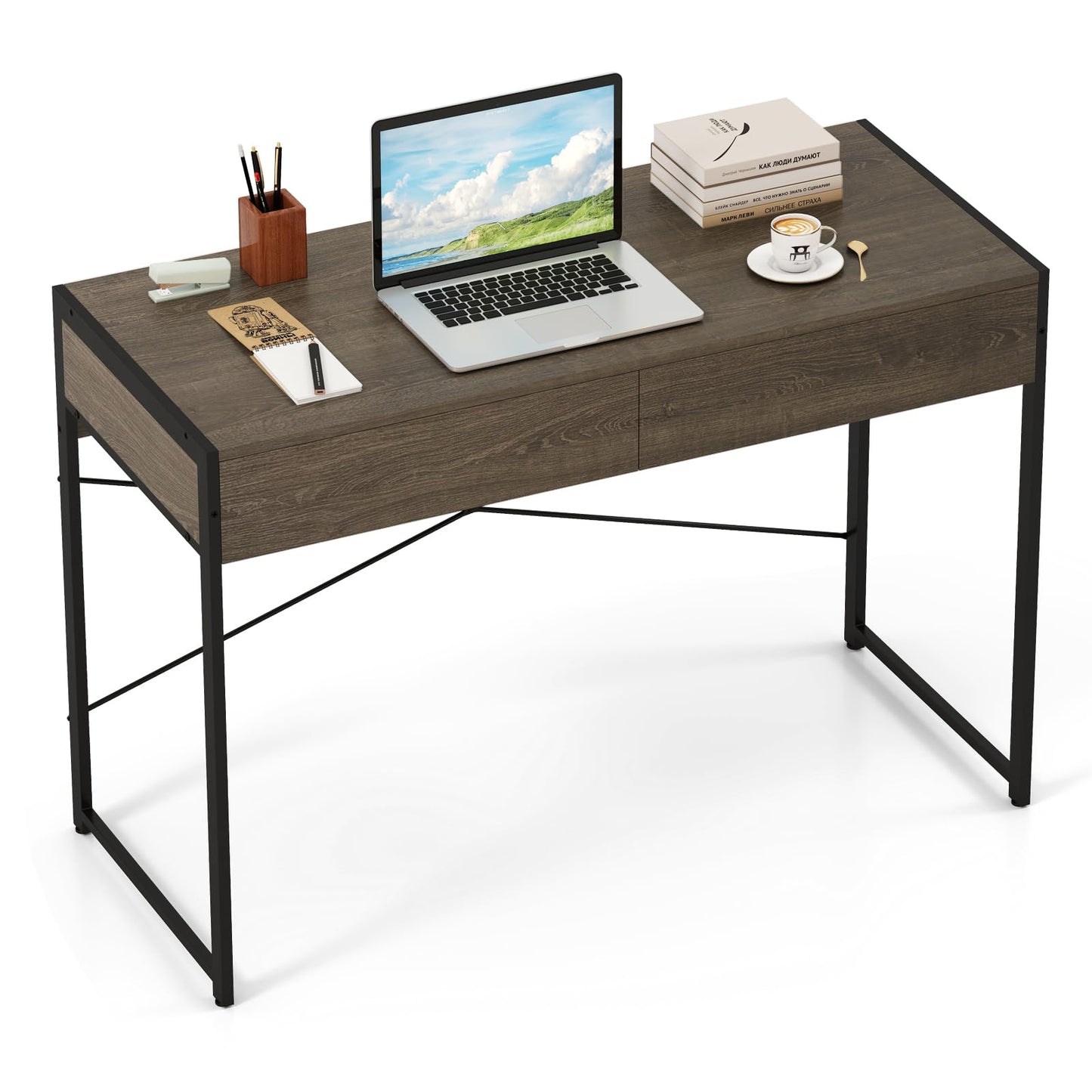 Tangkula Bureau informatique avec 2 tiroirs pour petit espace