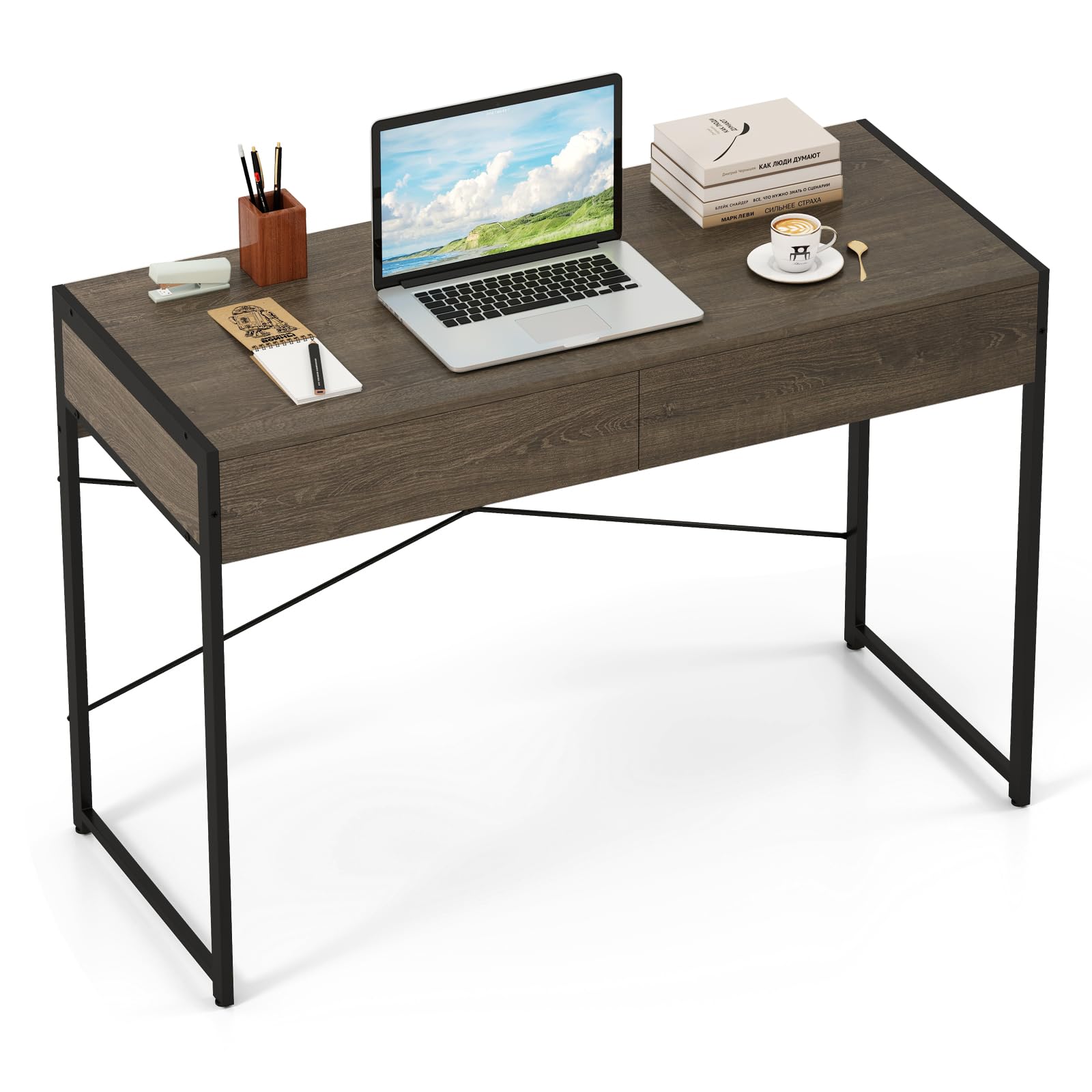 Tangkula Computer Desk with 2 Drawers for Small Space