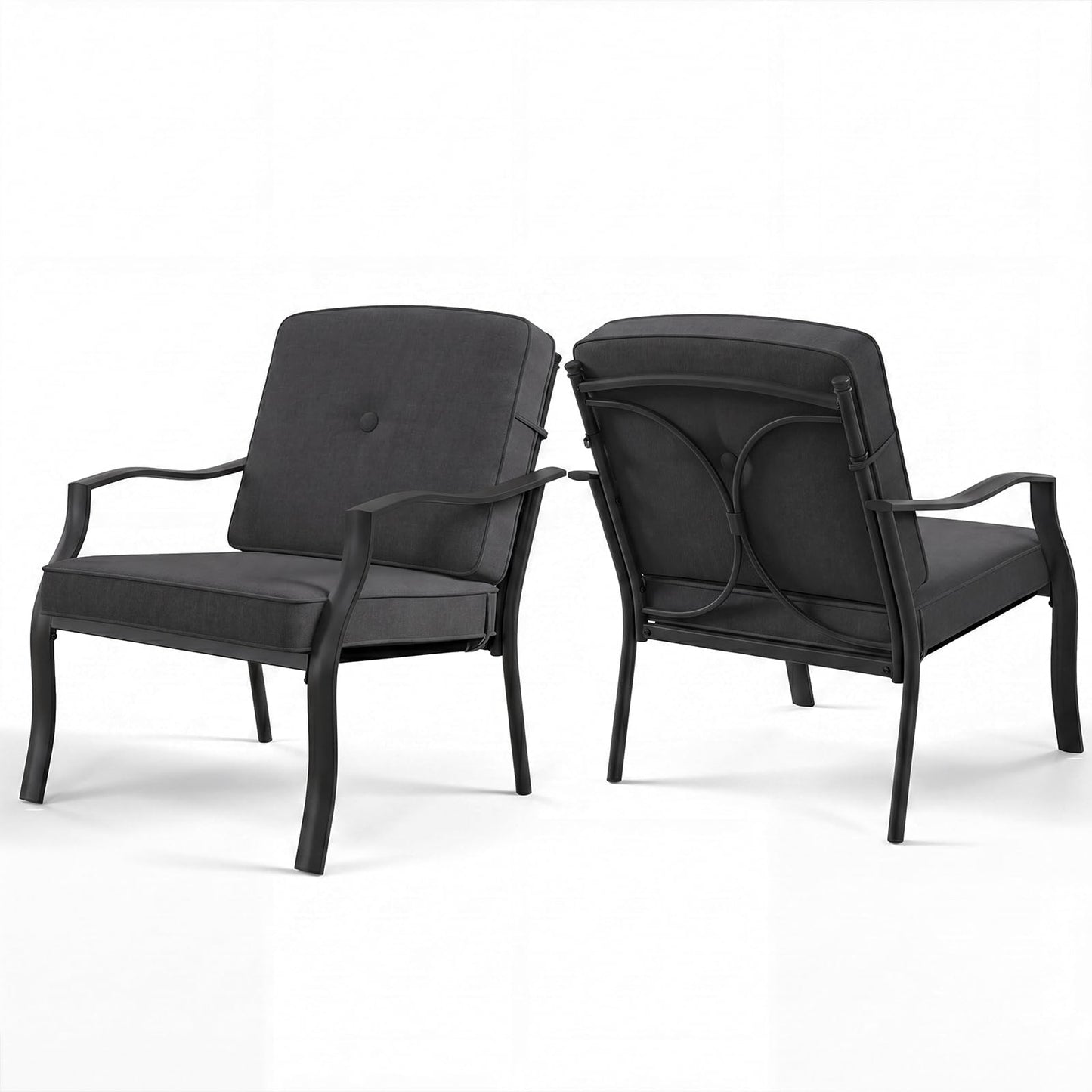 Chaises de salle à manger d'extérieur Tangkula 2/4 pièces, chaises de patio ergonomiques avec cadre en métal robuste de 150 kg et coussins moelleux