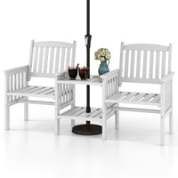 Tangkula Outdoor Fir Wood Loveseat with 2-Tier Side Table and Umbrella Hole
