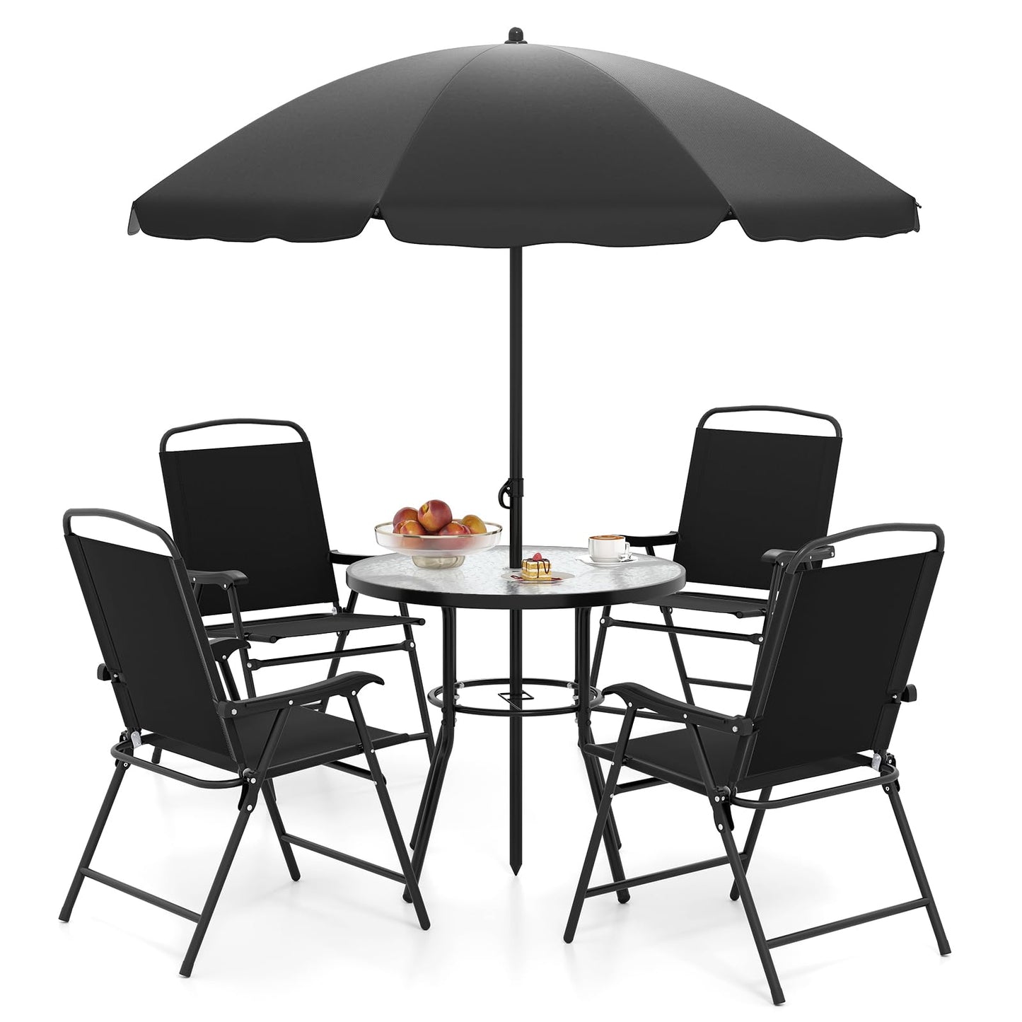 Ensemble de salle à manger Tangkula 6 pièces pour terrasse avec parasol pour jardin