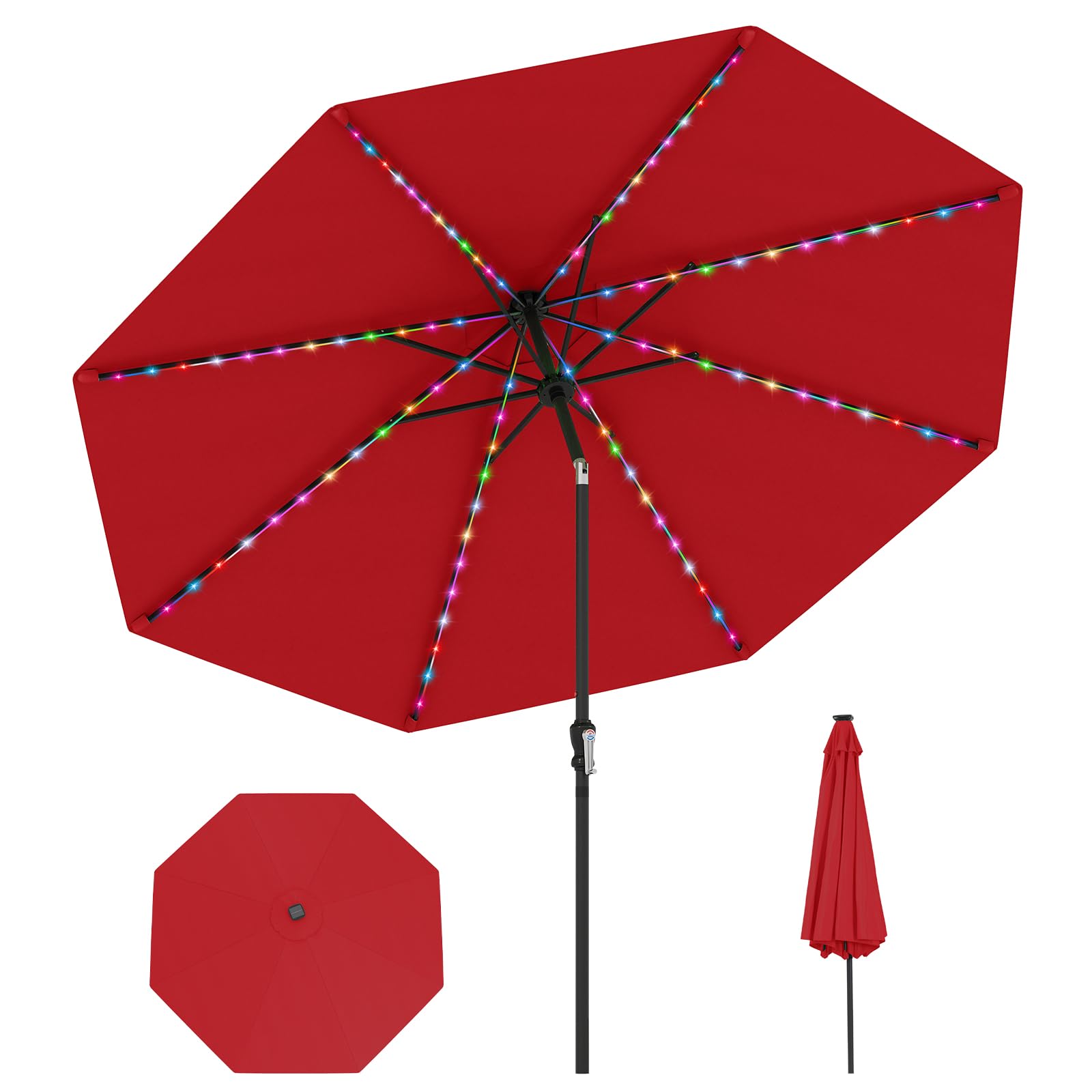 Tangkula 10 FT Solar Patio Umbrella with 96 Multi Colored Flowing LED Lights