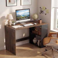 Tangkula Bureau d'ordinateur 112 cm pour domicile/bureau avec étagère à 2 niveaux en bois