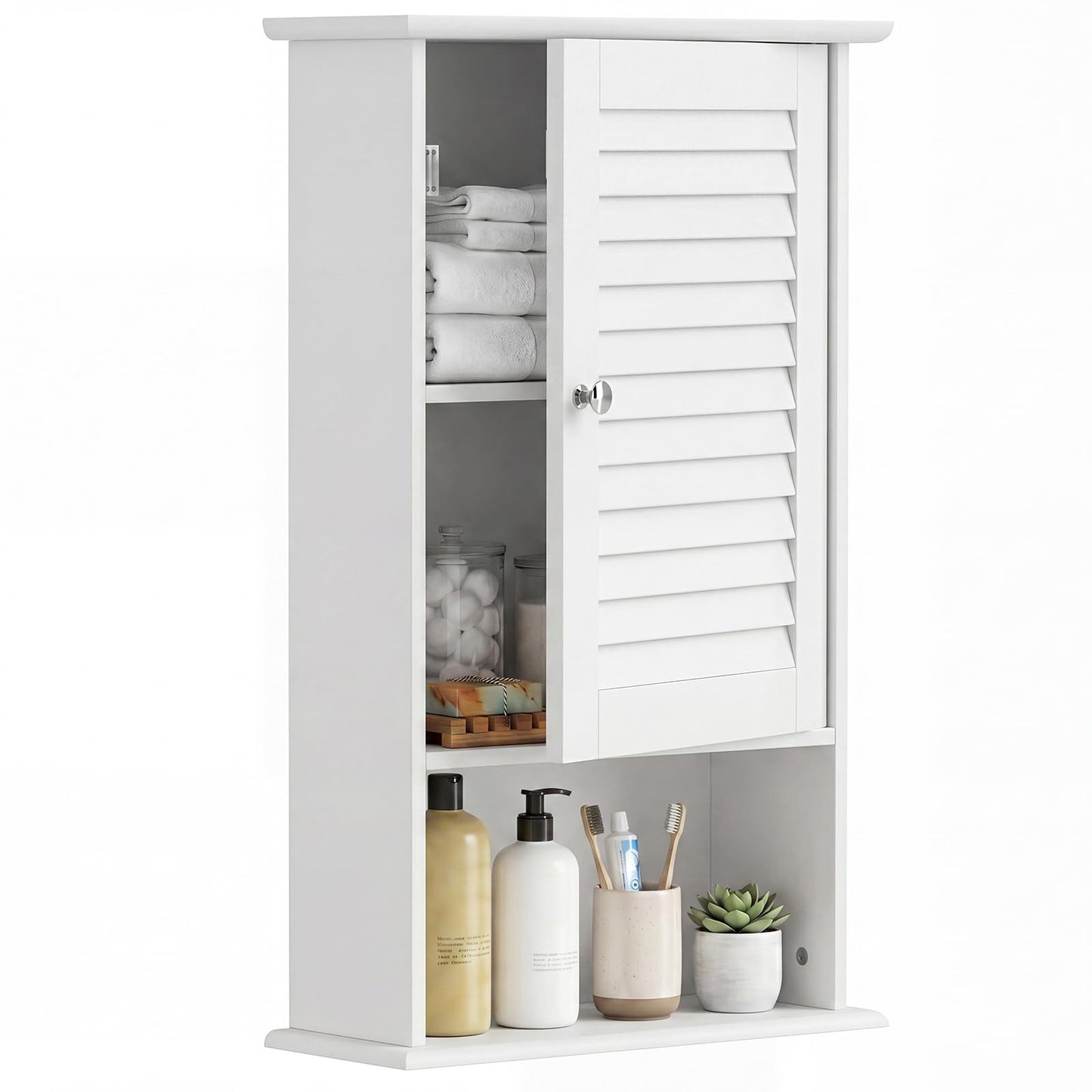 Tangkula Wall Mounted Bathroom Cabinet Single Door Wooden Bathroom Wall Cabinet with Adjustable Shelf