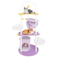 Tangkula Cute Cat Tree, 62 Inch Multi-Level Large Cat Tower with Metal Frame, Moon-Shaped Top Perch