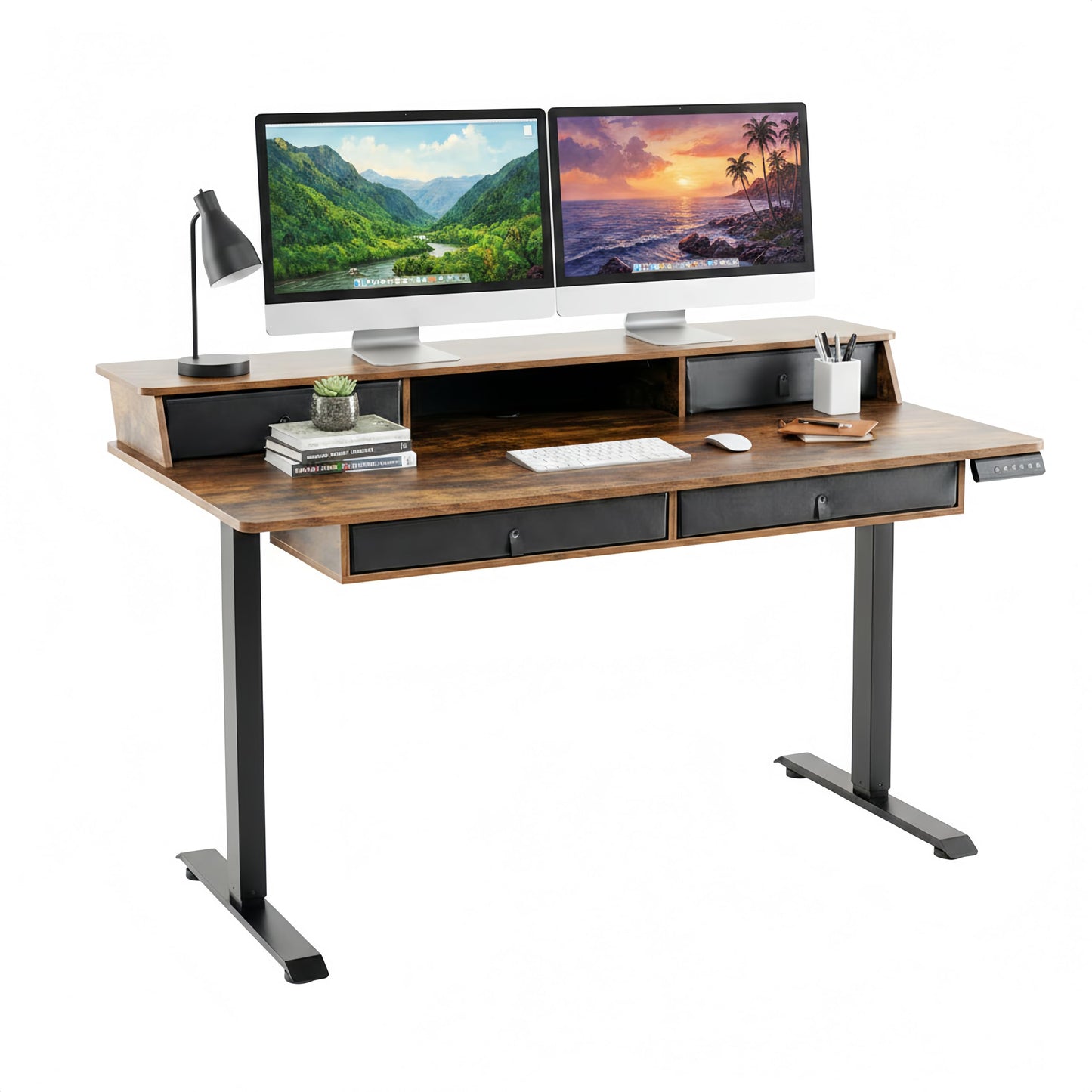 Tangkula 55-Inch Electric Standing Desk with 4 Storage Drawers & Monitor Stand
