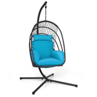 Tangkula Patio Egg Chair with Stand, Hanging Egg Swing Chair with Removable Pillow & Cushion