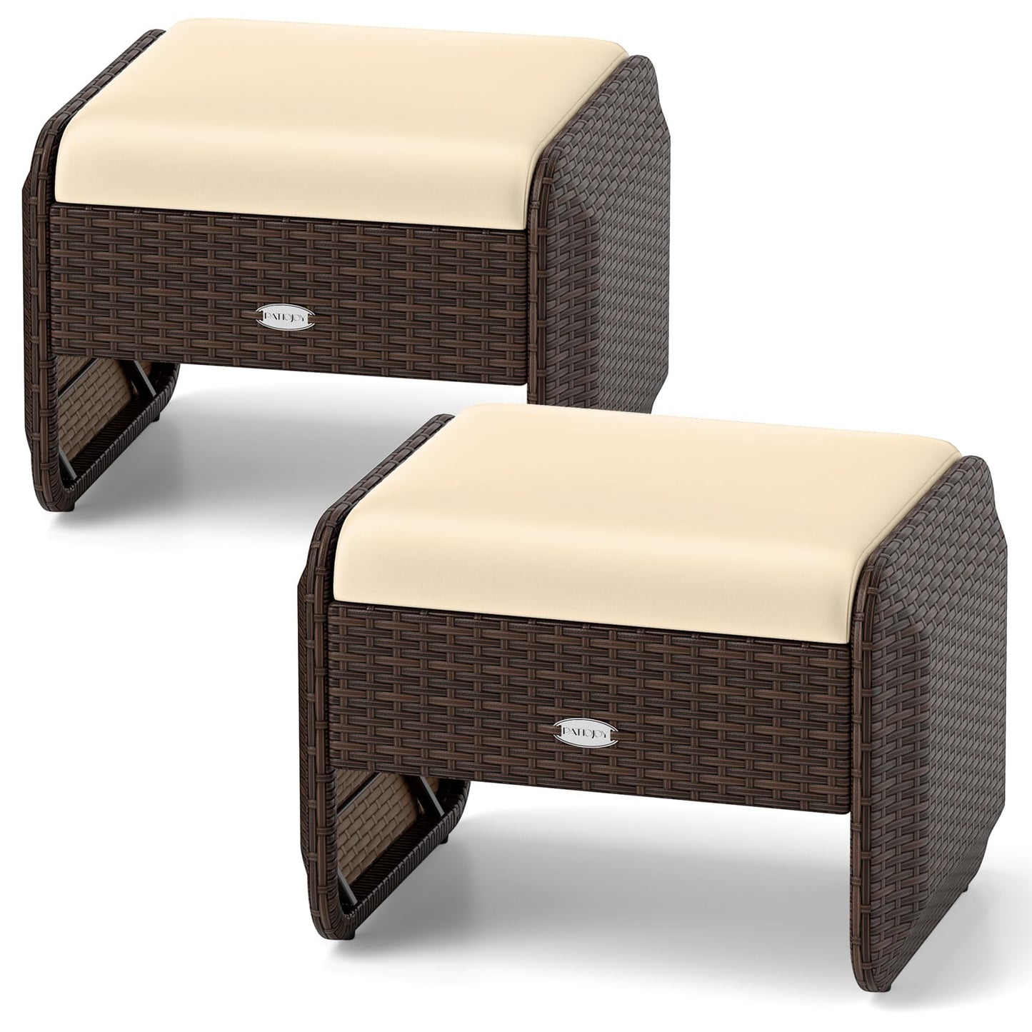 Tangkula 2 poufs de terrasse en osier PE avec coussins amovibles