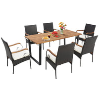 Ensemble de chaises en osier et table à manger d'extérieur, plateau et accoudoirs en bois d'acacia, trou pour parasol de 5 cm