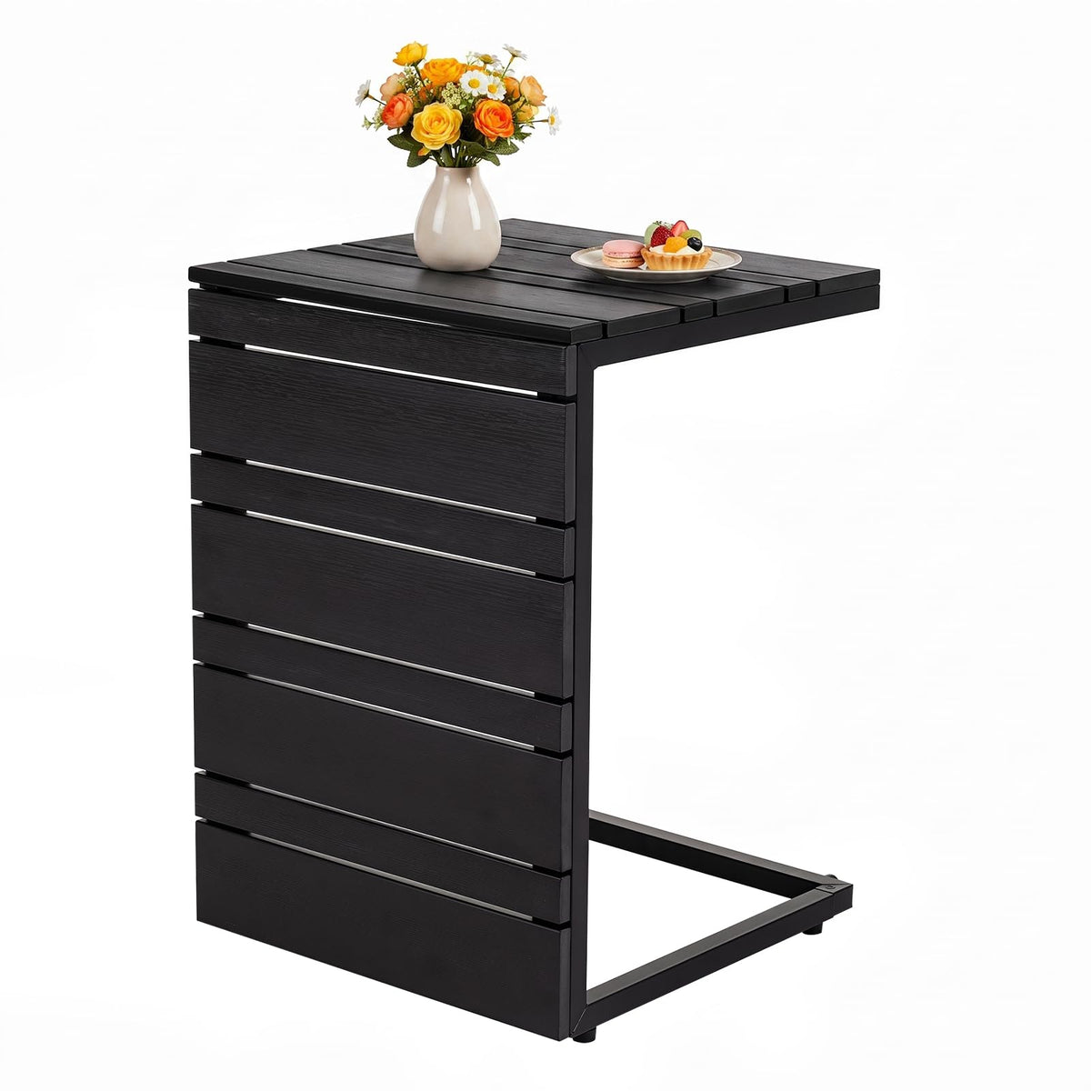 Tangkula C-Shaped Side Table with Wood Plastic Tabletop(1/2)