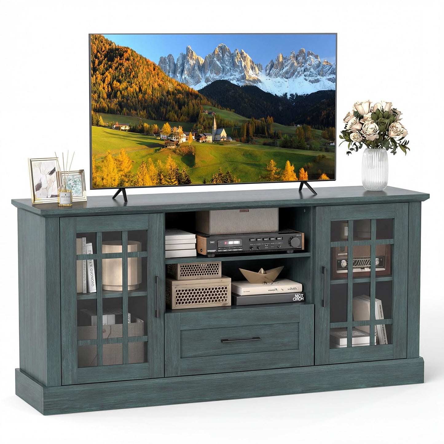 Tangkula Farmhouse TV Stand for TV up to 65 70 Inches