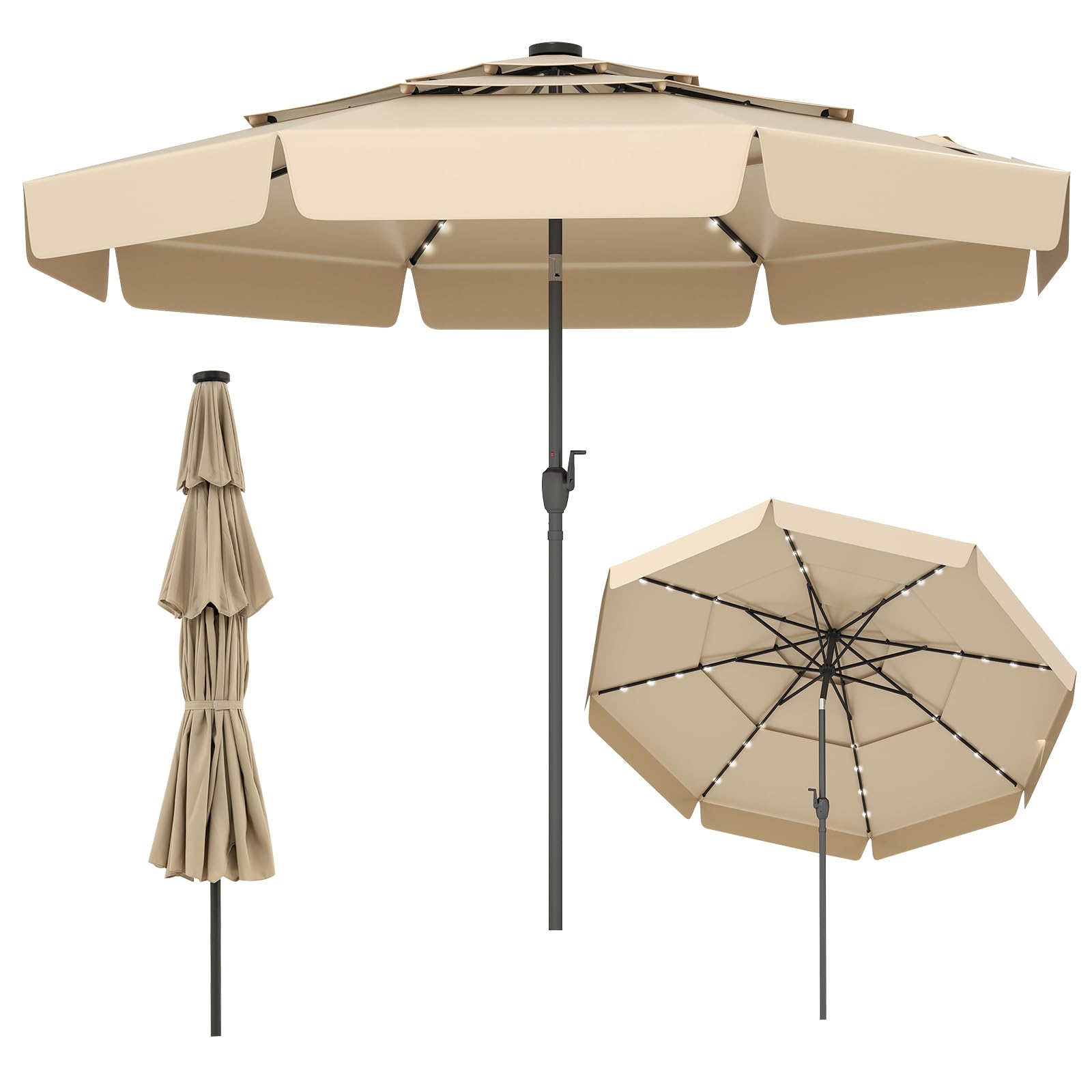 Tangkula 3 Tiers Scalloped Outdoor Table Market Umbrella with 32 LED Lights