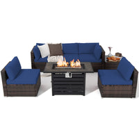 Tangkula 7 Piece Outdoor Patio Furniture Set with 42" Propane Fire Pit Table