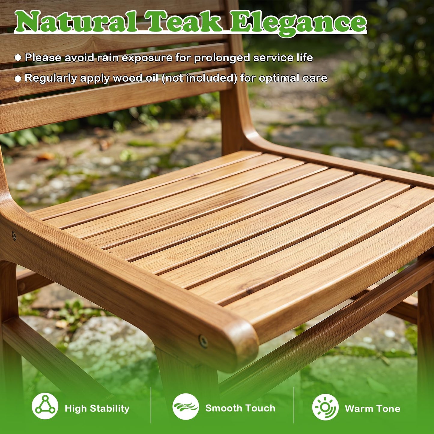 Tangkula Teak Wood Outdoor Dining Chair for Yard & Garden