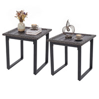 Tangkula Patio Square Side Table with Slatted Metal Tabletop
