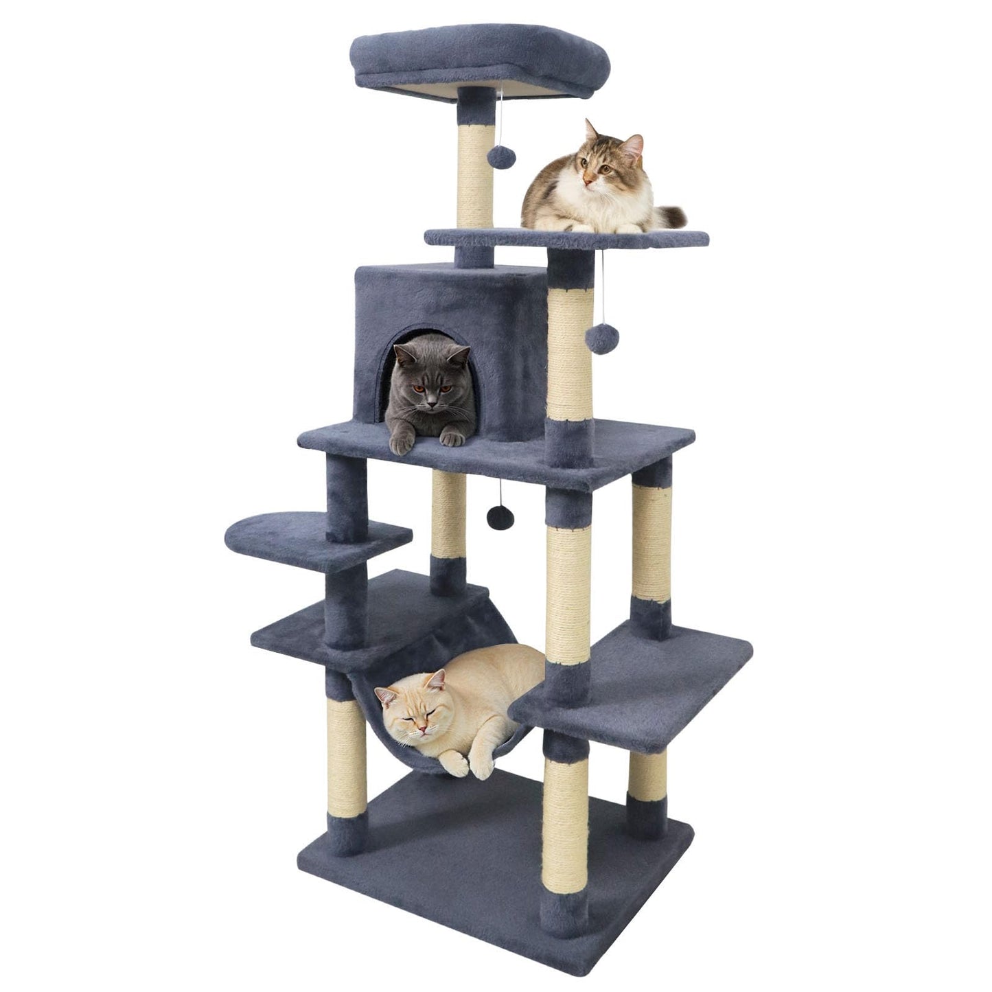 Arbre à chat multi-niveaux Tangkula de 147 cm avec poteaux à griffer en sisal pour chats d'intérieur