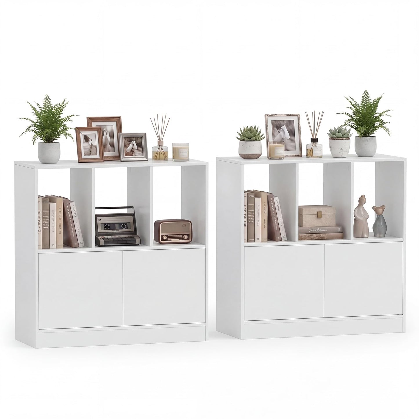 Tangkula 3-Tier Bookshelf with Cabinet for Study Home Office Living Room