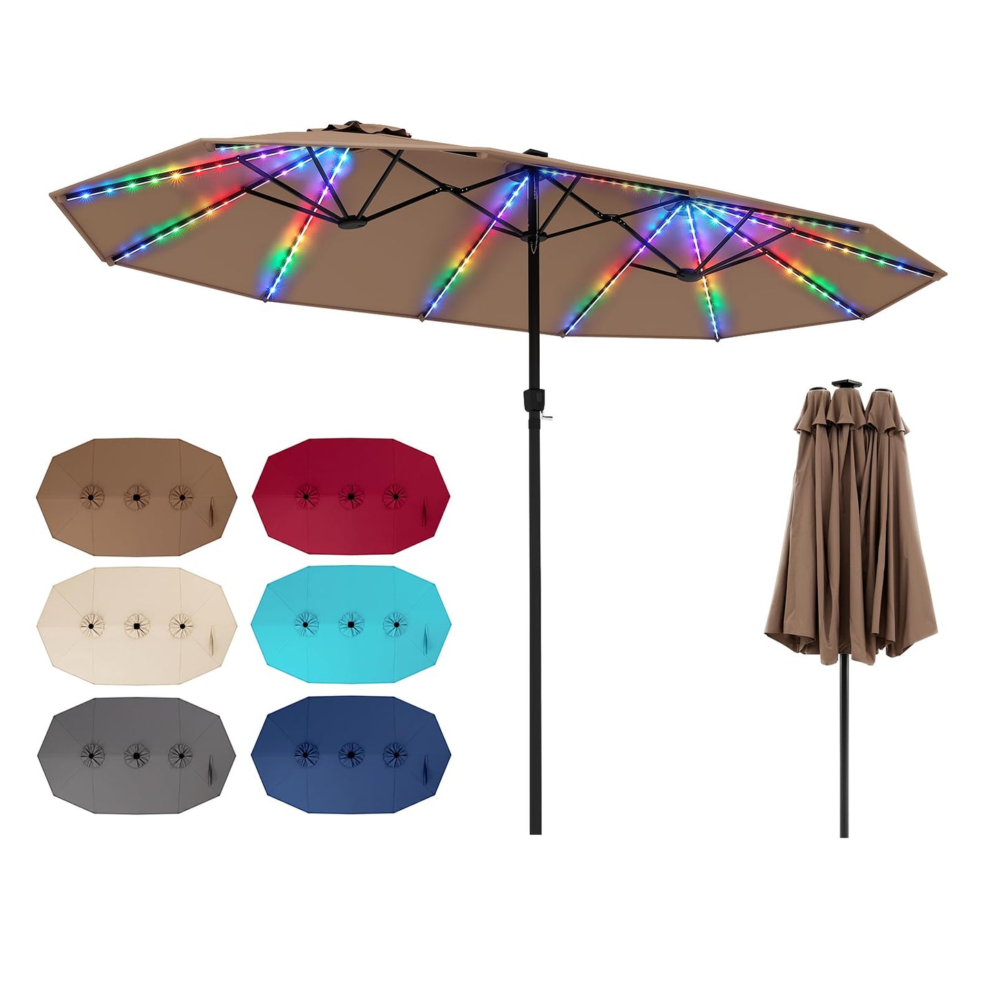 Tangkula Patio Umbrella with Solar Lights | Multi-Colored LED Lights