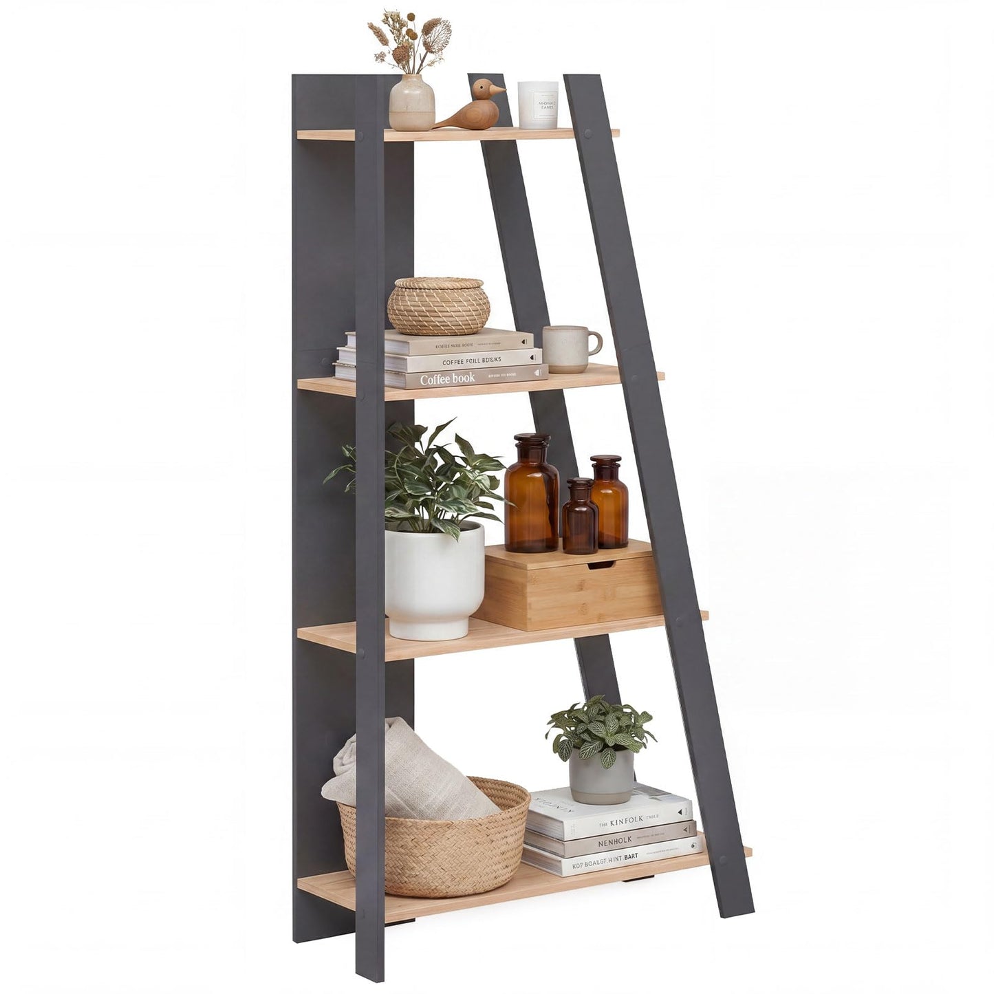 Tangkuka 4/5-Tier Ladder Bookshelf for Living Room