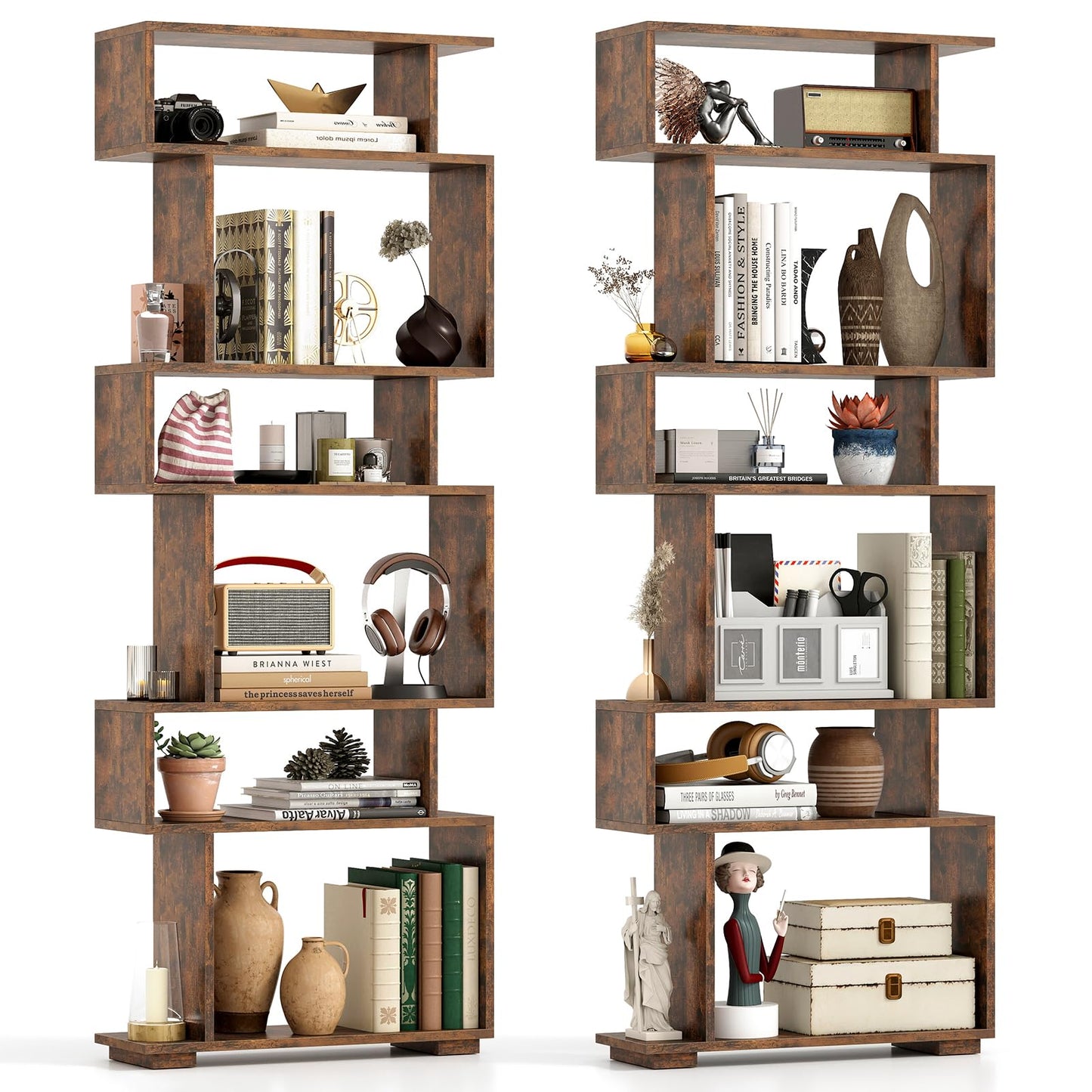 Tangkula 6 Tier S Shaped Bookshelf for Study