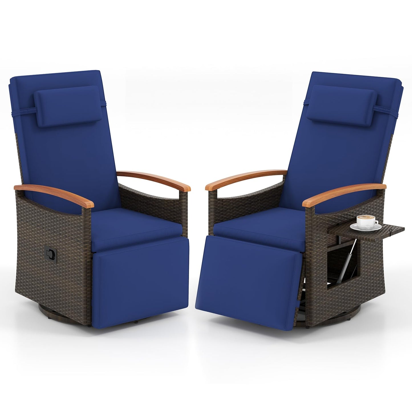 Tangkula Patio Rattan 360 Degree Swivel Recliner Chair, Wicker Lounge Chair w/Adjustable Backrest & Footrest
