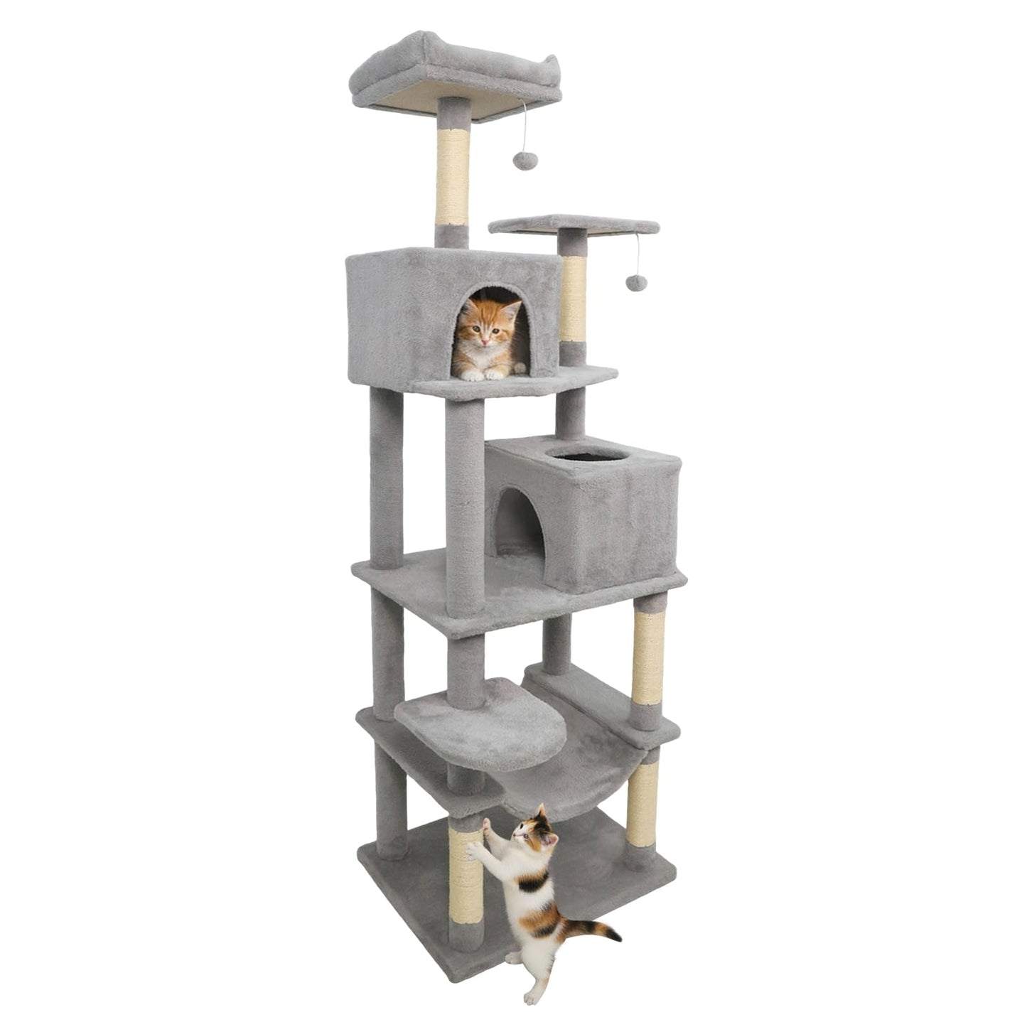 Tangkula Tour pour chat extra haute de 75 pouces avec poteau à griffer en sisal, perchoir supérieur rembourré et doubles condos