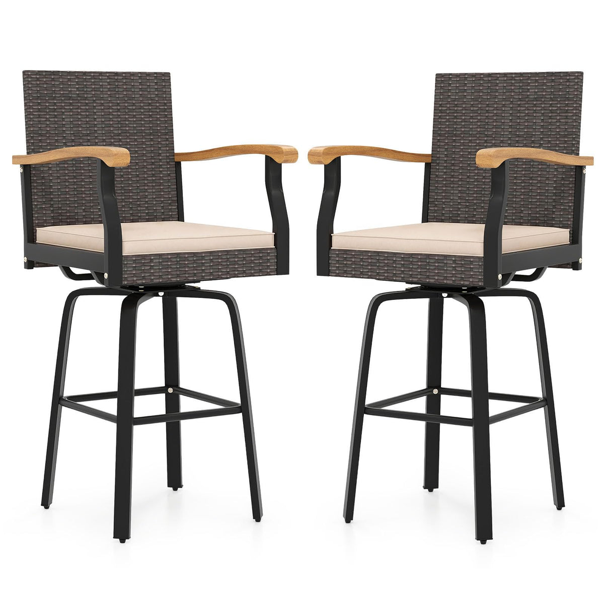 Tangkula Outdoor 360° Swivel Bar Stool for Backyard