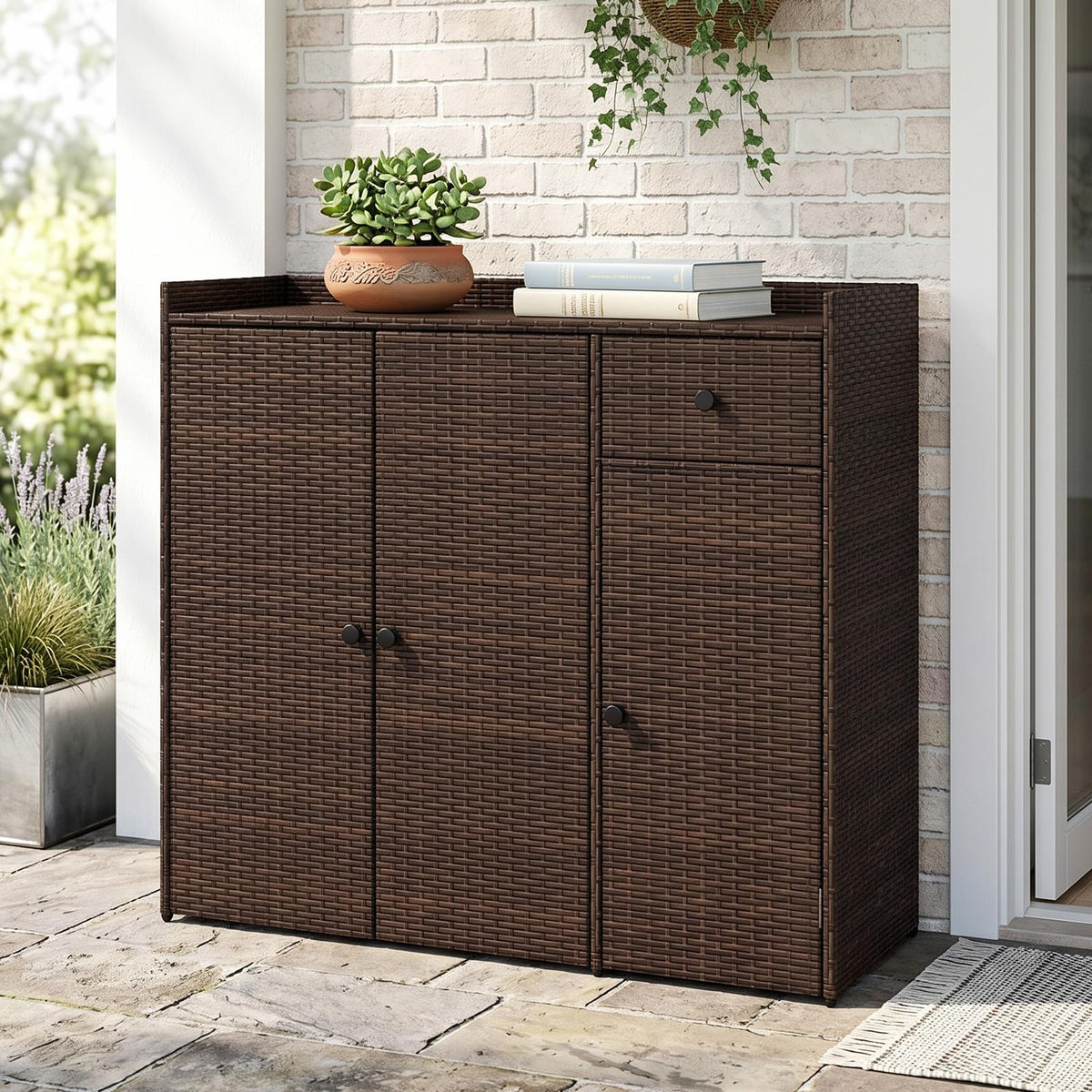 Meuble de rangement extérieur Tangkula avec 2 étagères réglables