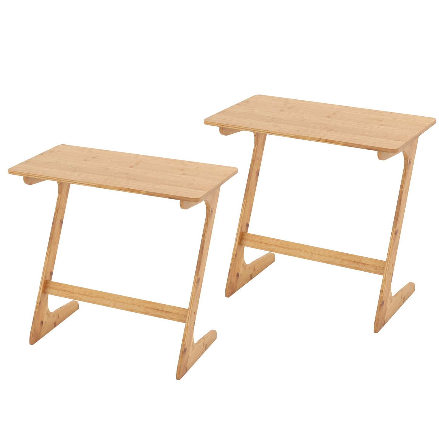 Bamboo TV Tray Sofa Side Table, Z-Shaped Couch Table with 29.5'' x 16'' Tabletop