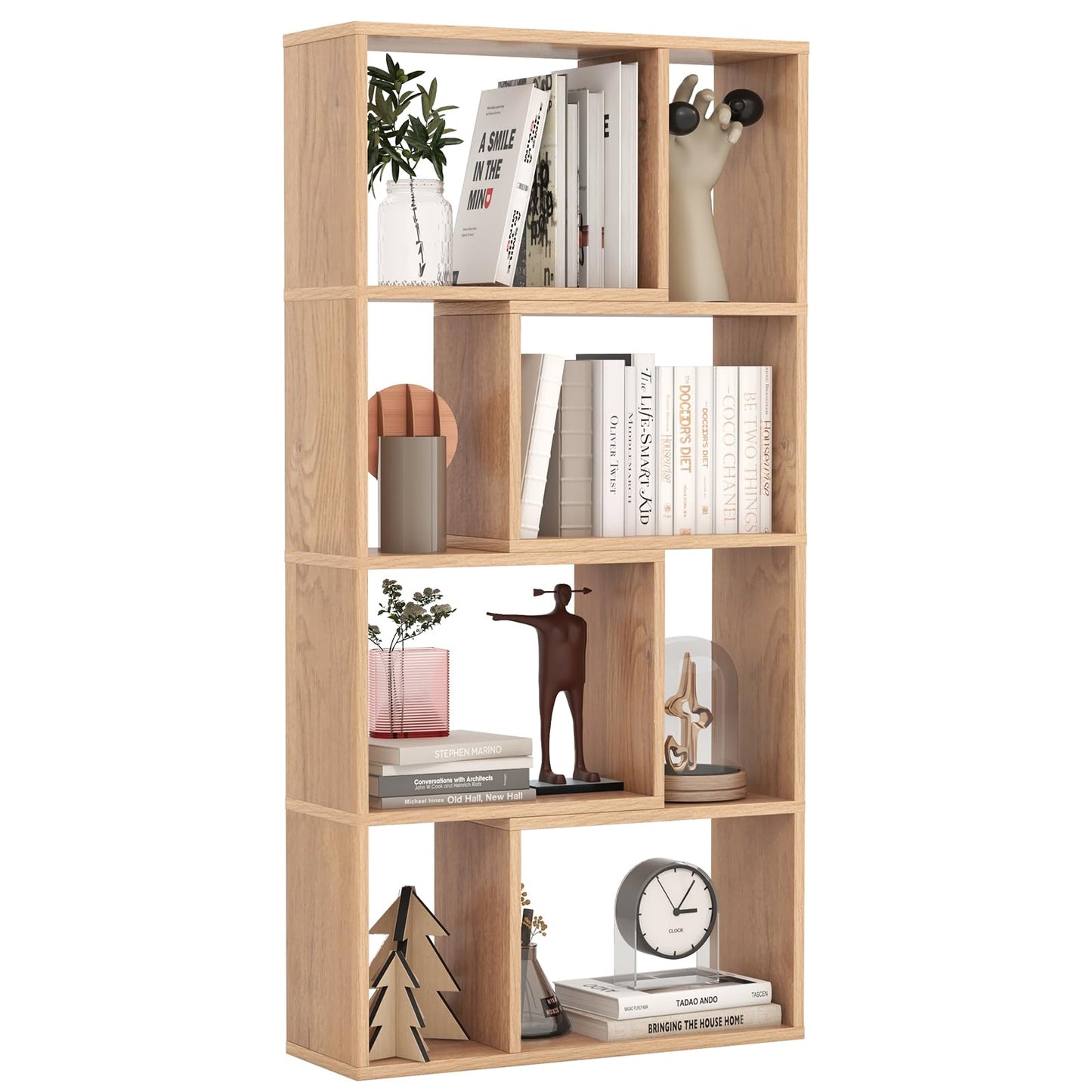 Tangkula 5 Tier Geometric Bookshelf, 48”H Freestanding 8-Cube Open Bookcase, Wooden Storage Display Shelf