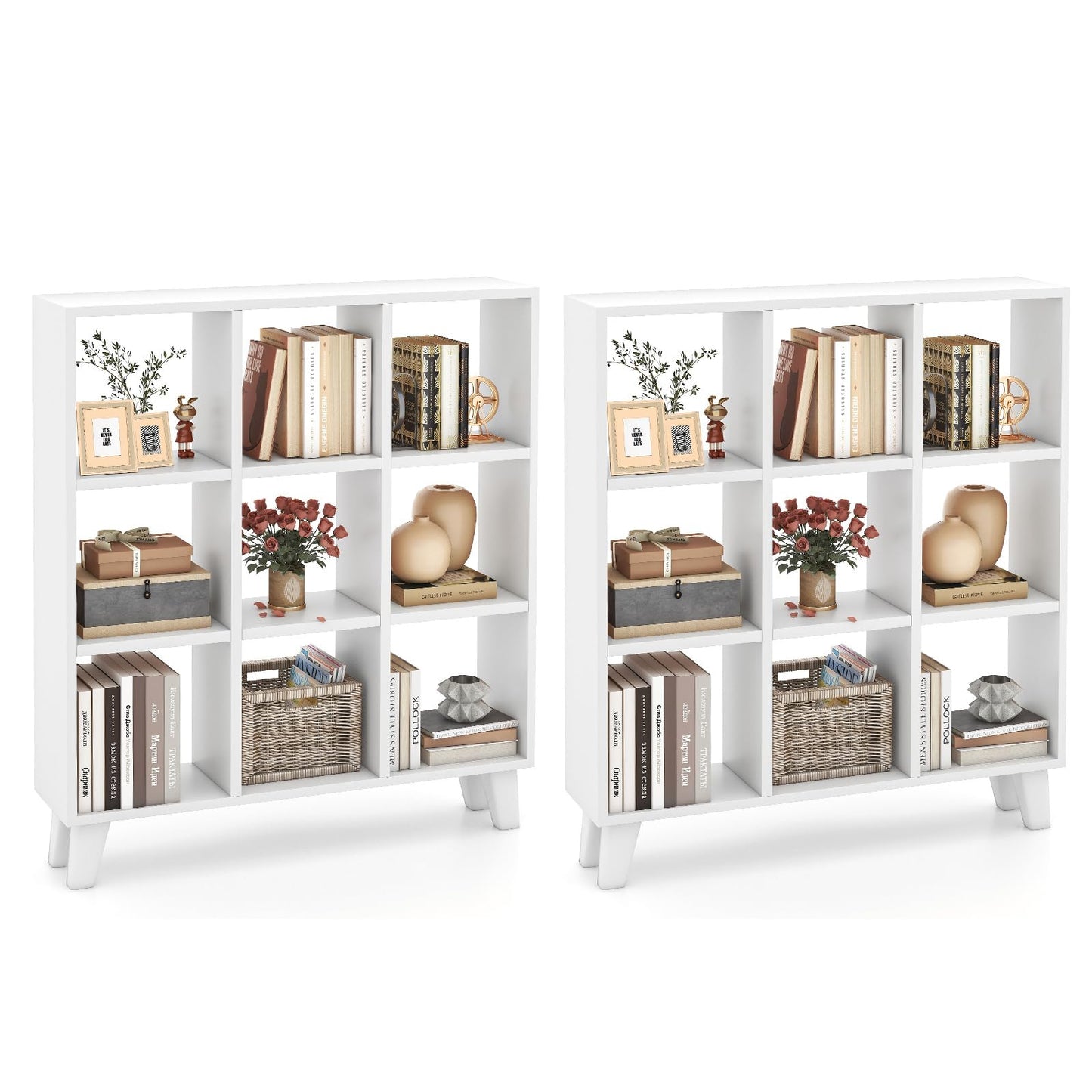 Tangkula 9-Cube Bookcase, Freestanding 3-Tier Bookshelf with 6 Removable Shelves