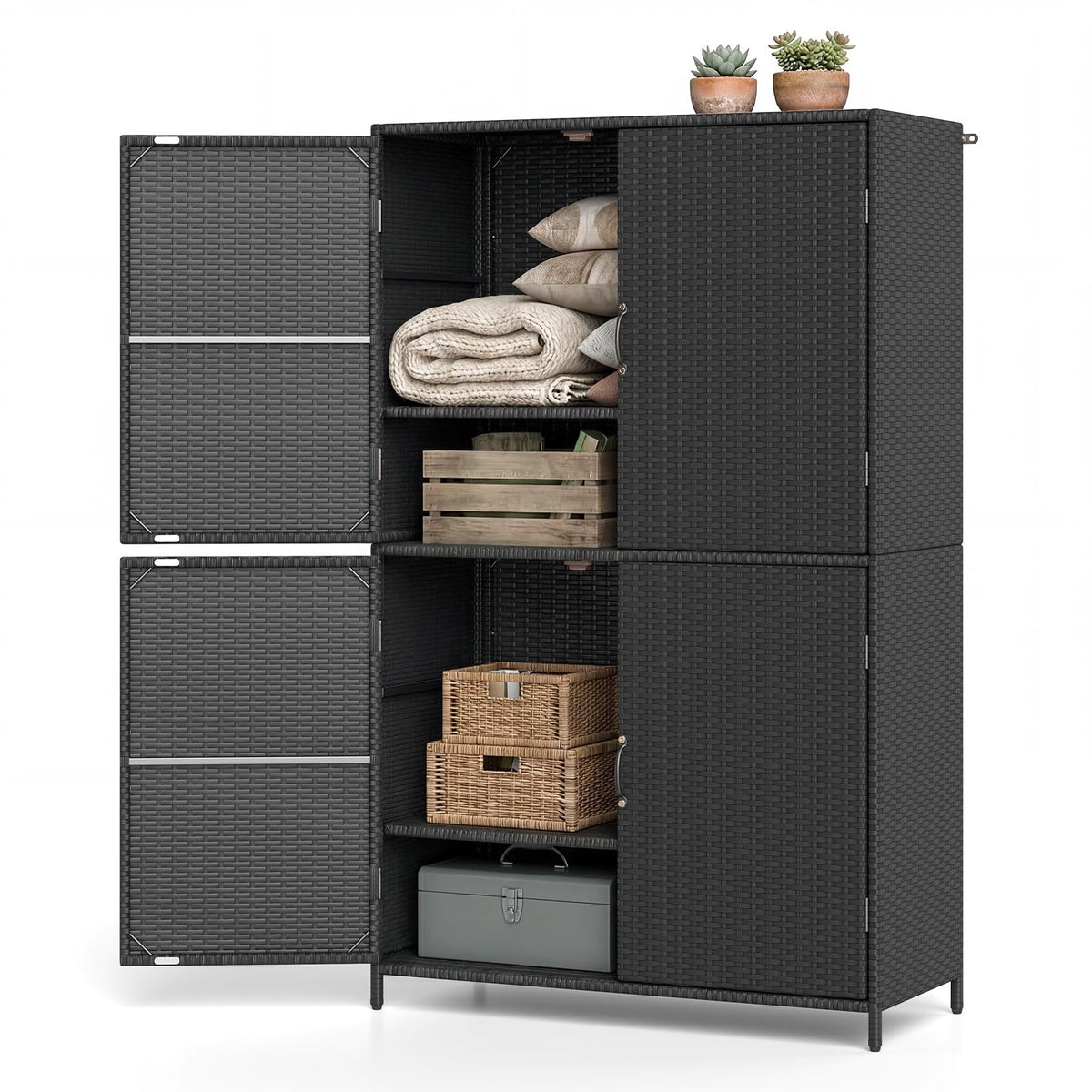 Armoire de rangement extérieure en rotin Tangkula avec 2 étagères réglables