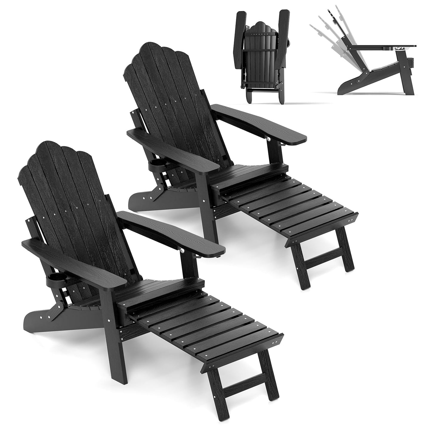 Tangkula Folding Adirondack Chair, All-Weather HIPS Lounge Chair w/Retractable Footrest & Adjustable Backrest