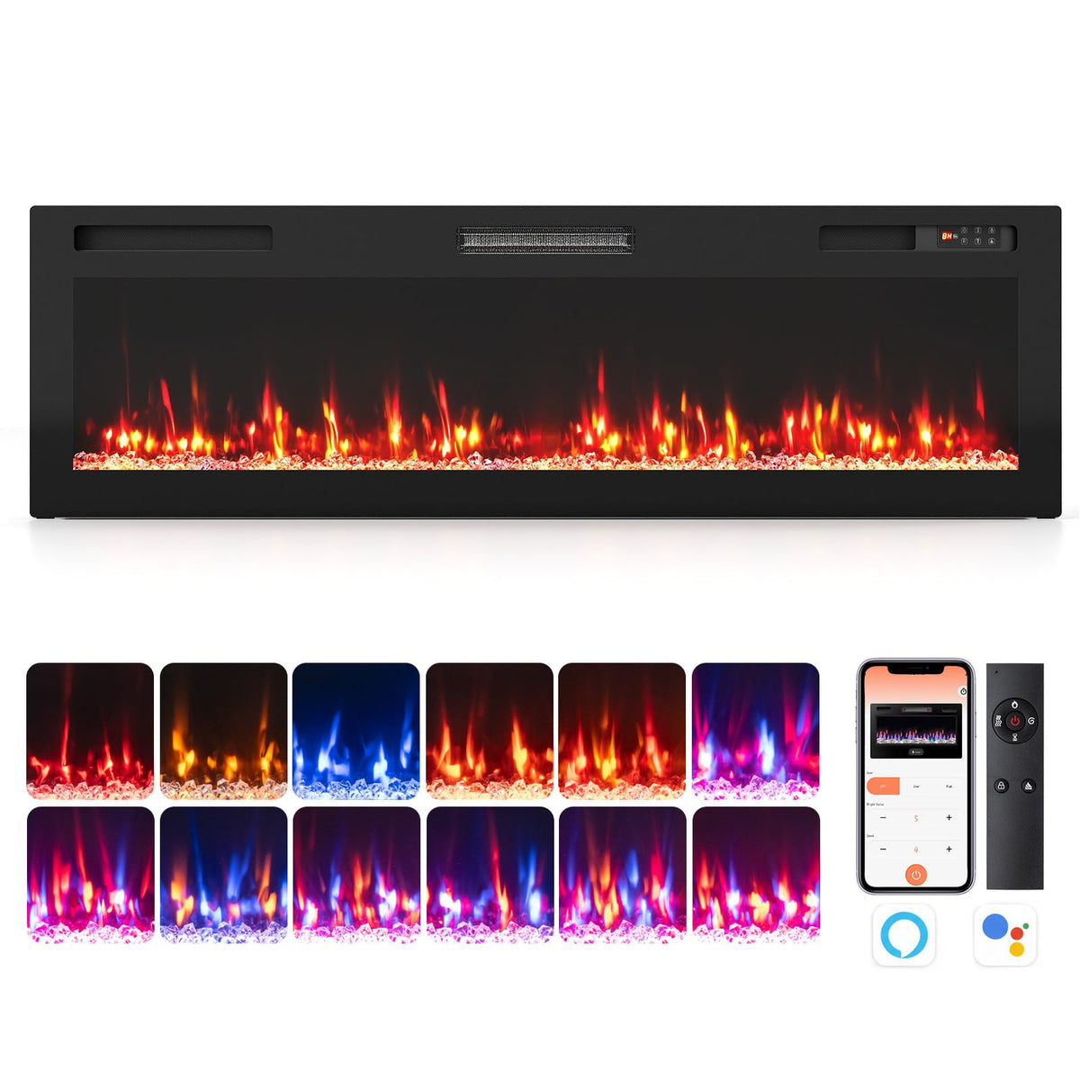 Tangkula 30"/36"/40"/50"/60"/72" Smart Electric Fireplace