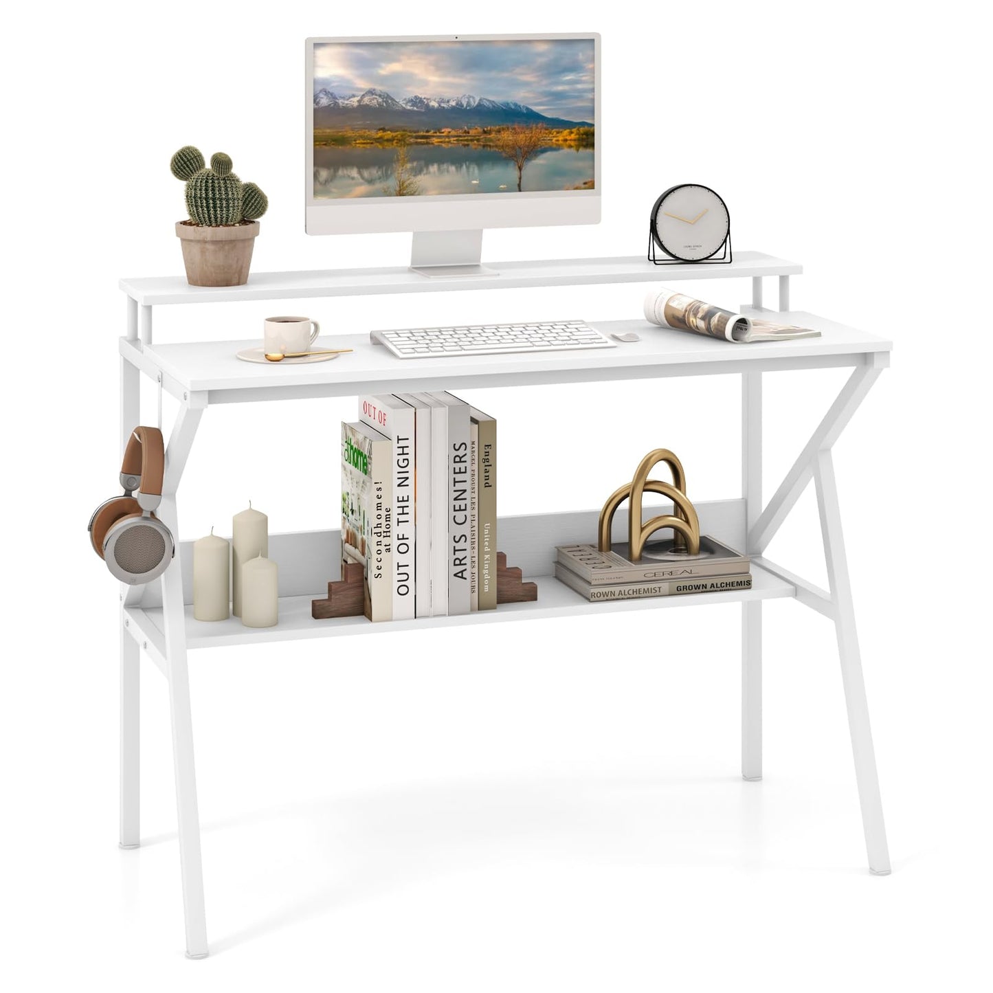 Tangkula 2 Tier Computer Desk w/Monitor Stand