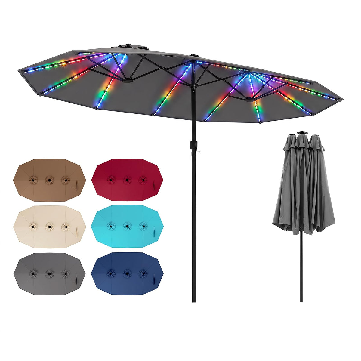 Tangkula Patio Umbrella with Solar Lights | Multi-Colored LED Lights
